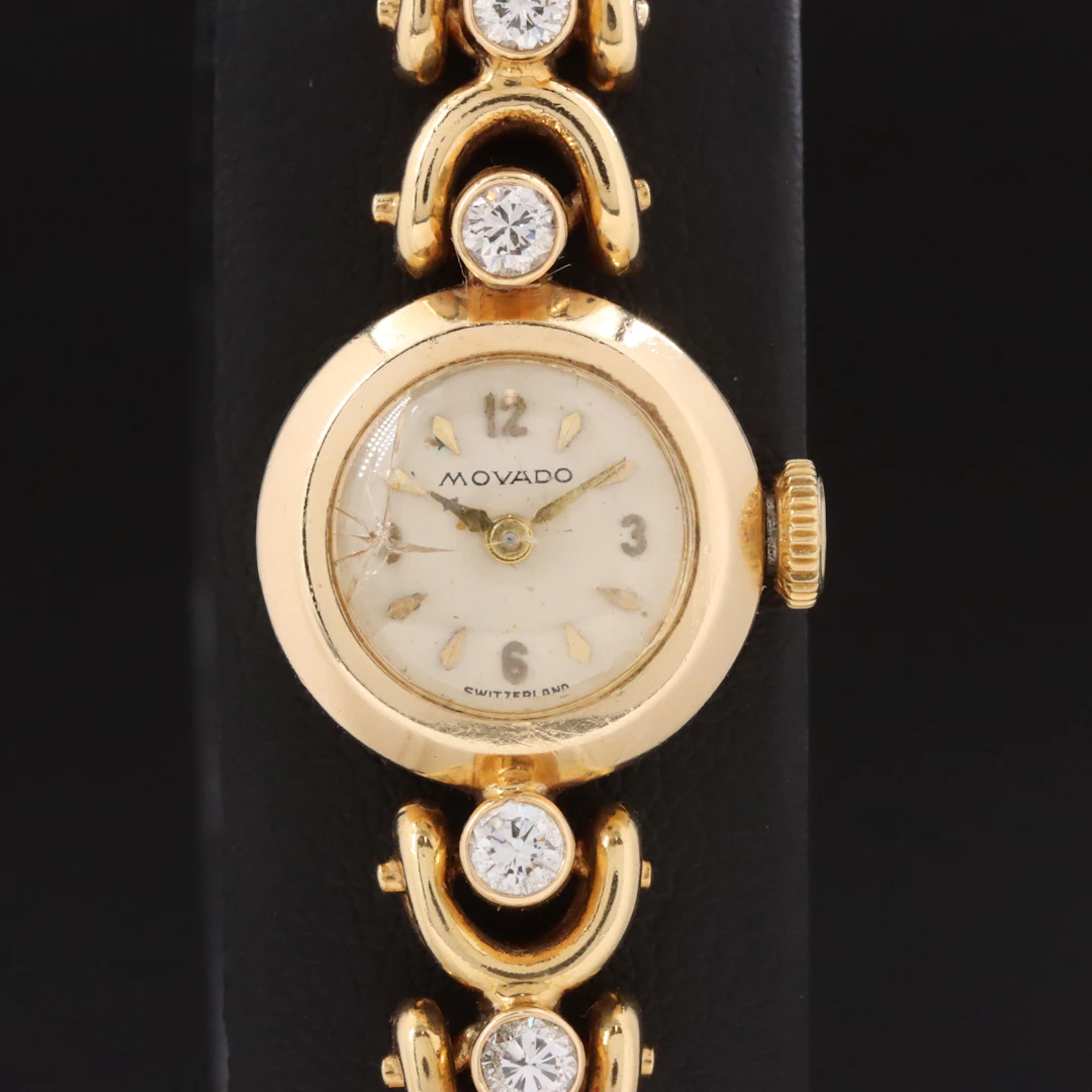 Vintage 14K Movado Manual Wind Watch with 18K 2.25 CTW Diamond Band