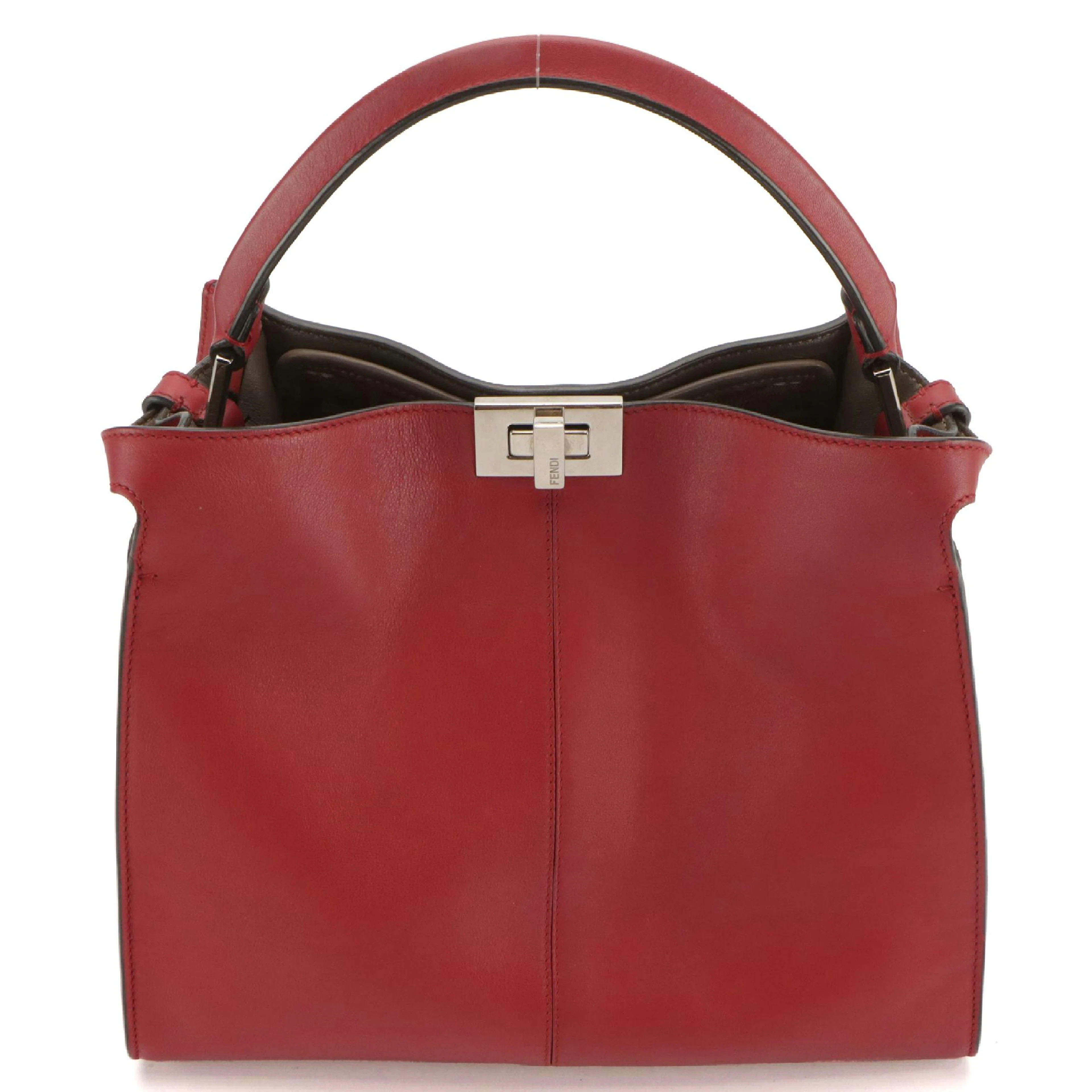 Fendi Peekaboo X-Lite Fit Tote Bag in Red Calfskin Leather