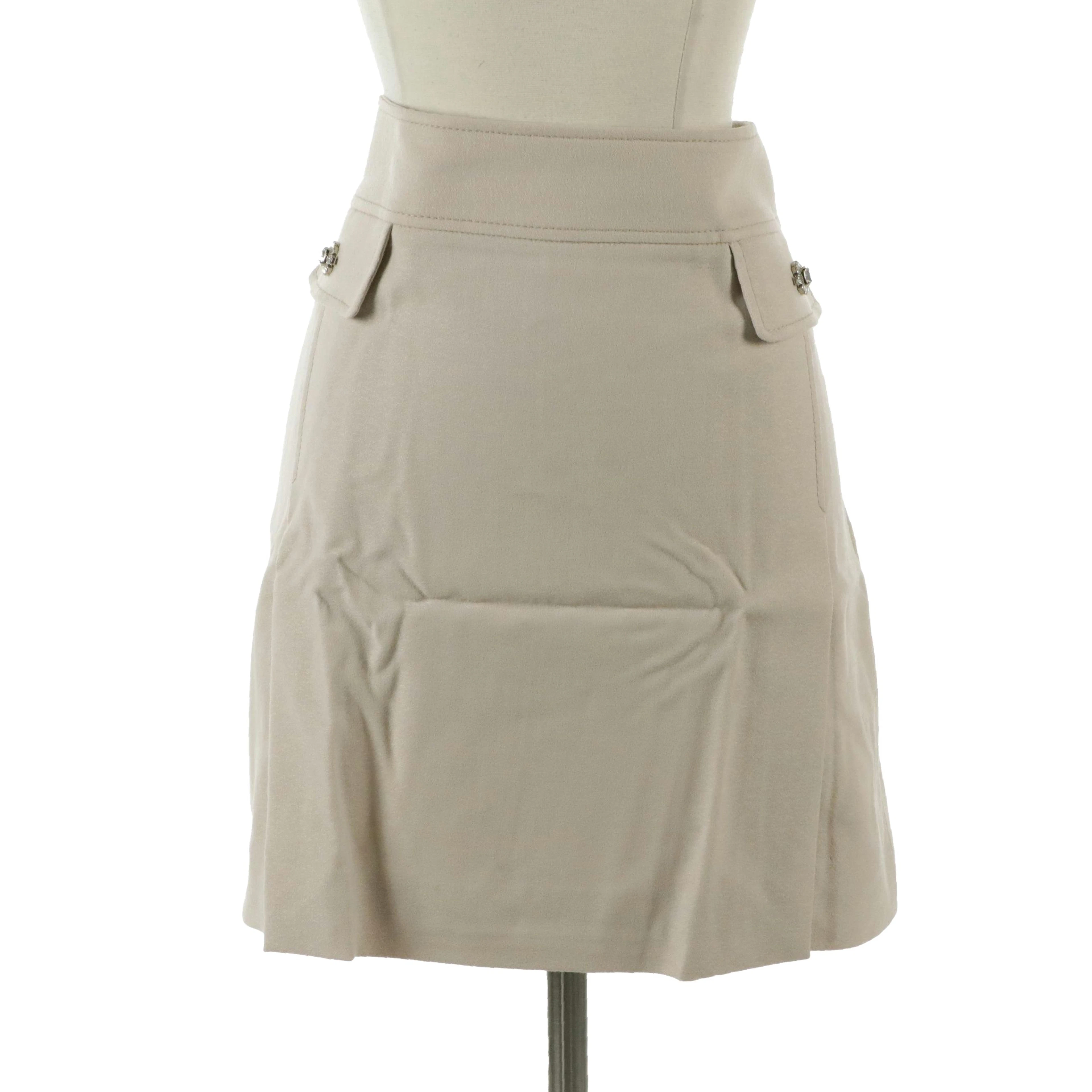 Dolce & Gabbana Slit-Front Miniskirt in Sandy Beige Wool Blend, With Tags