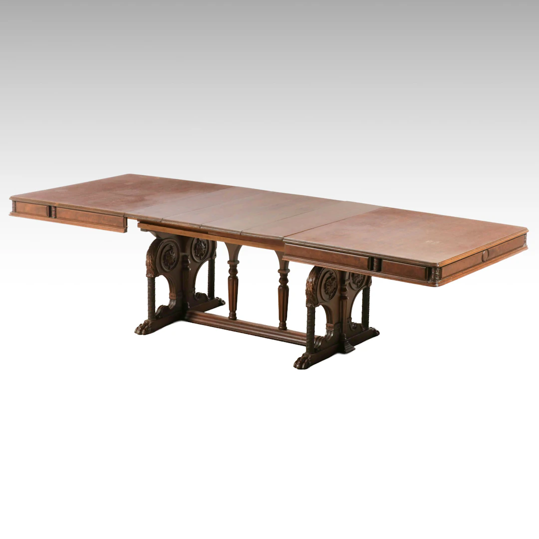 Renaissance Revival Ornate Carved Walnut Dining Table, 20th Century