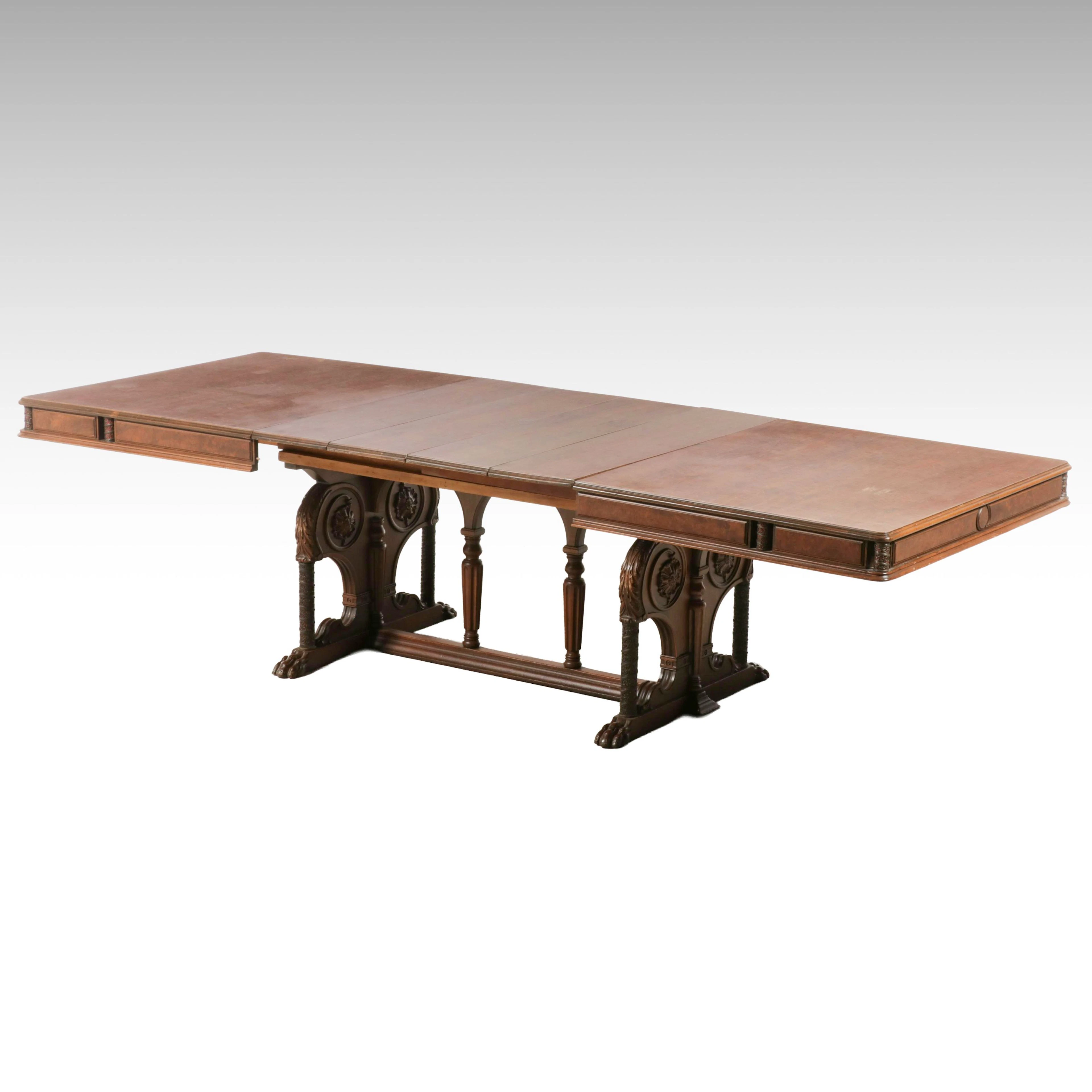 Renaissance Revival Ornate Carved Walnut Dining Table, 20th Century