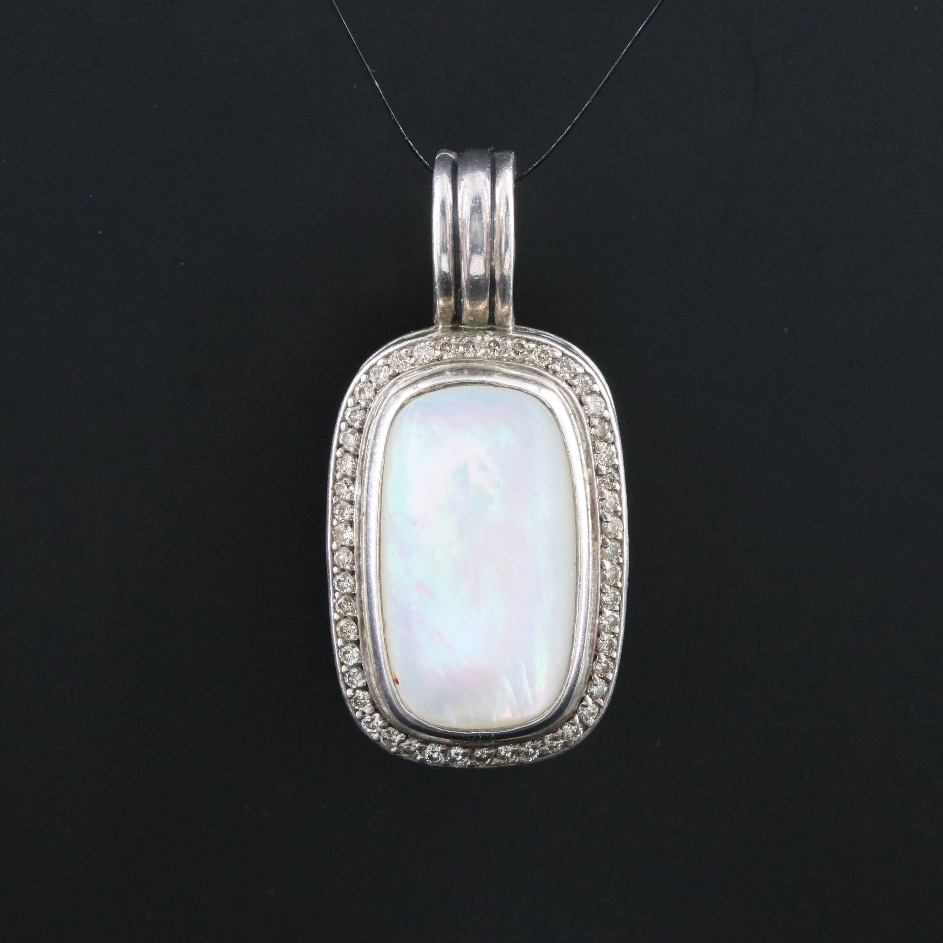 David Yurman Albion Sterling Mother-of-Pearl and Diamond Enhancer Pendant