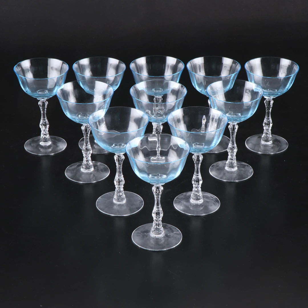 Fostoria "Wilma" Blue Glass Champagne Coupes, 1974–1982