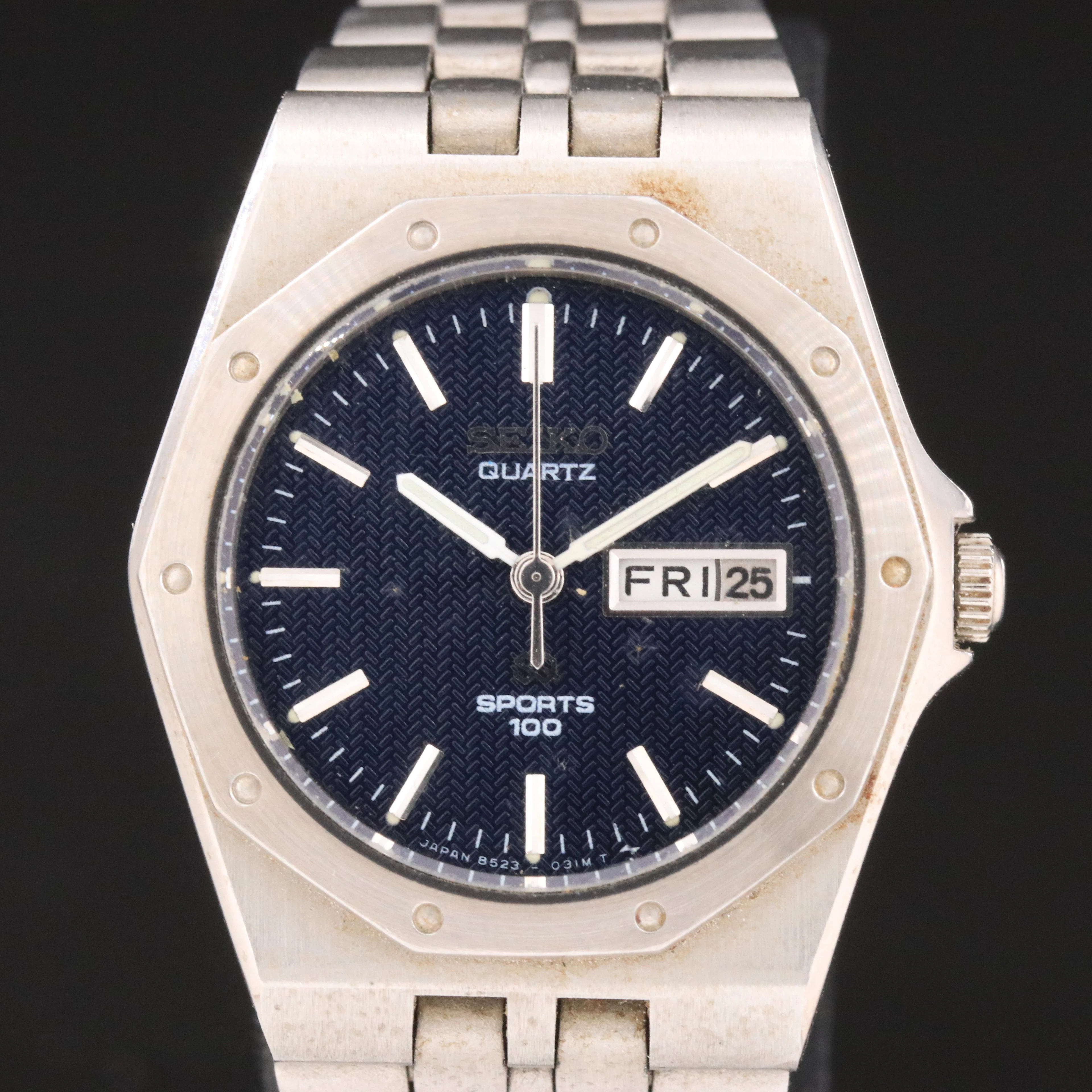 Seiko Sports 100 Day/Date Stainless Steel Quartz Watch