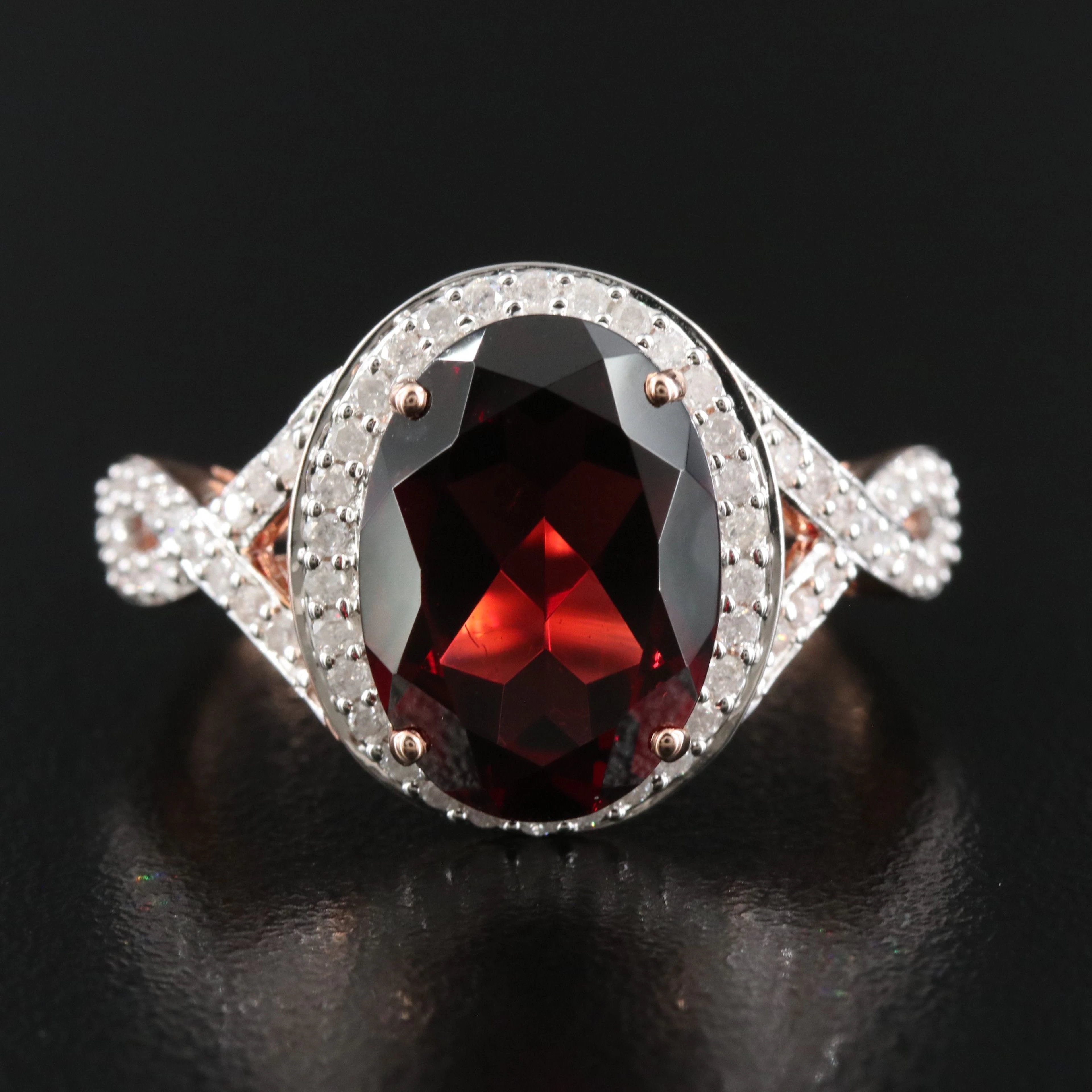 14K Rose Gold Garnet and Diamond Ring