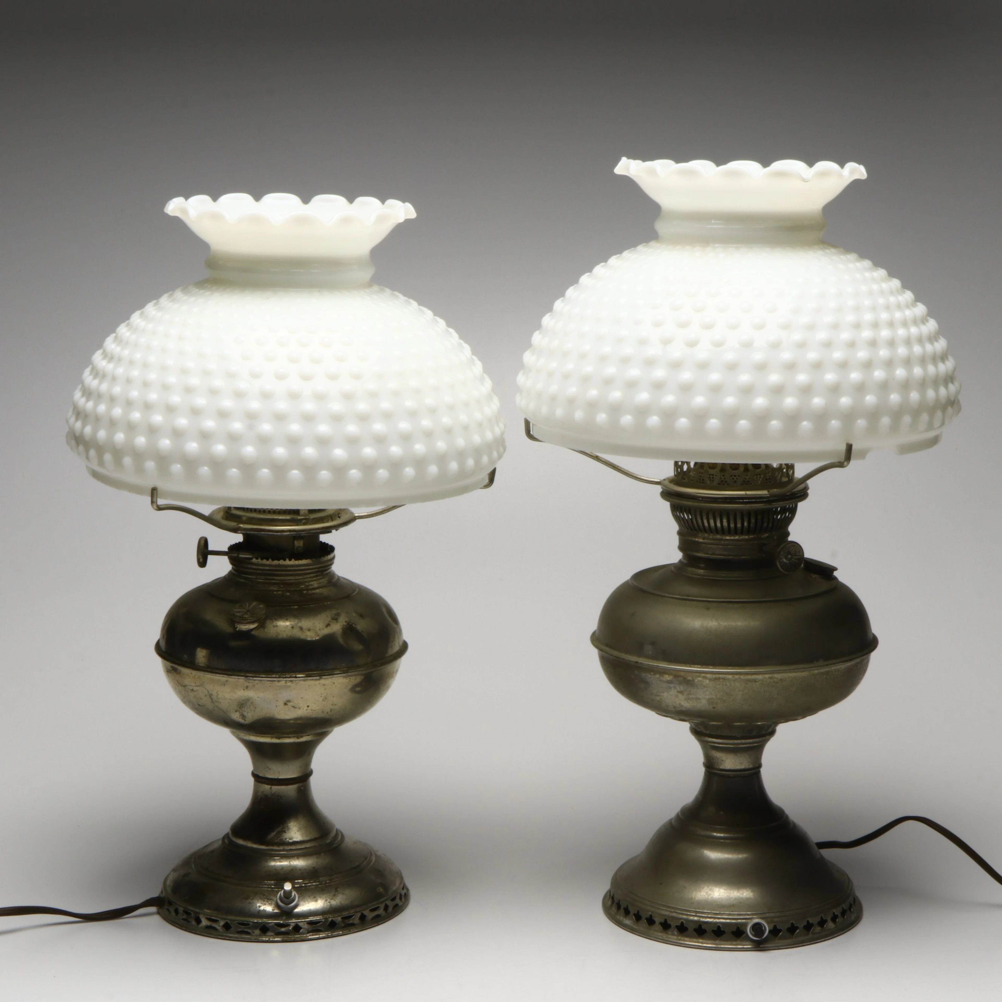 Rayo and Other Oil Parlor Lamps with Hobnail Milk Glass Shades, Adapted