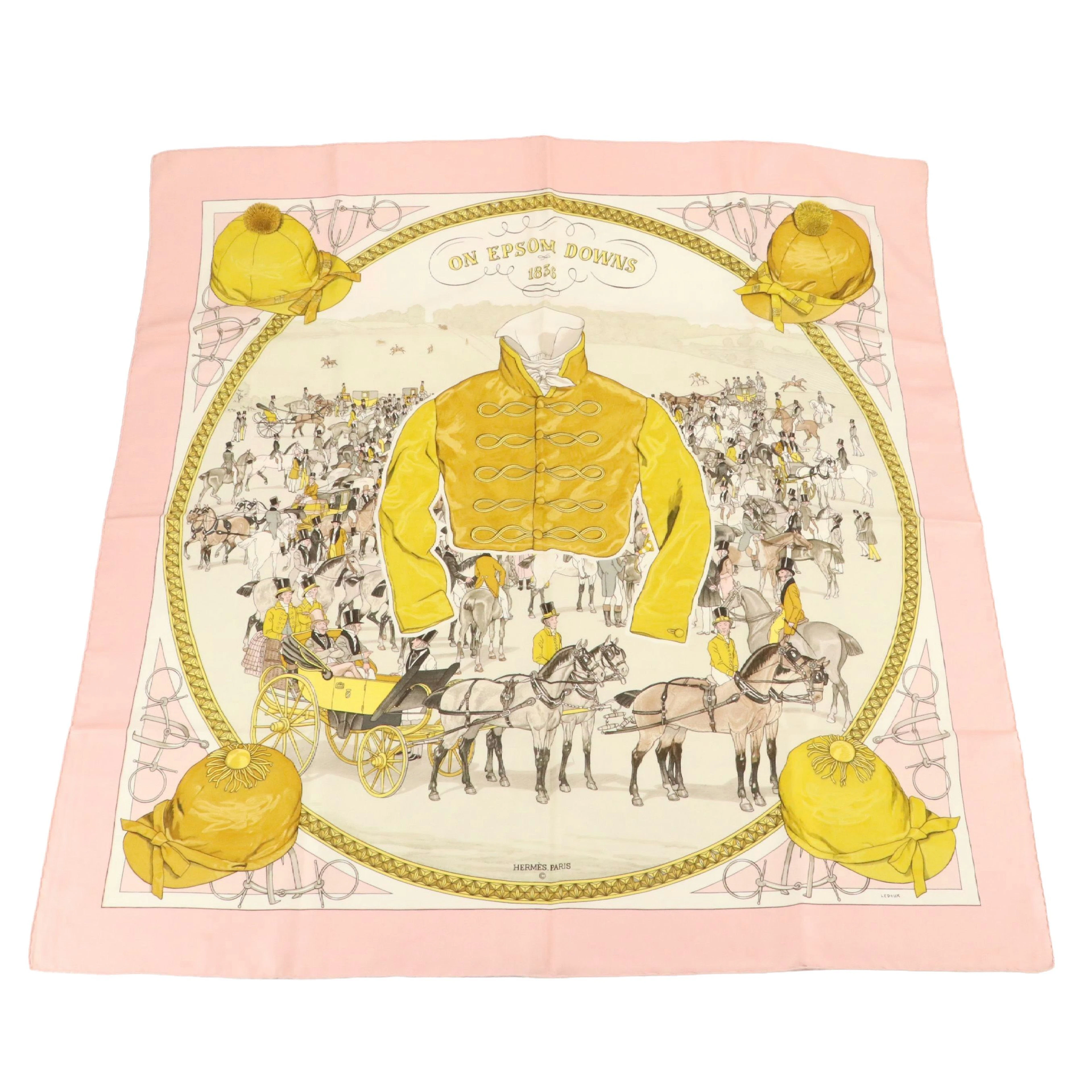 Hermès "On Epsom Downs 1836" Scarf 90 in Silk Twill