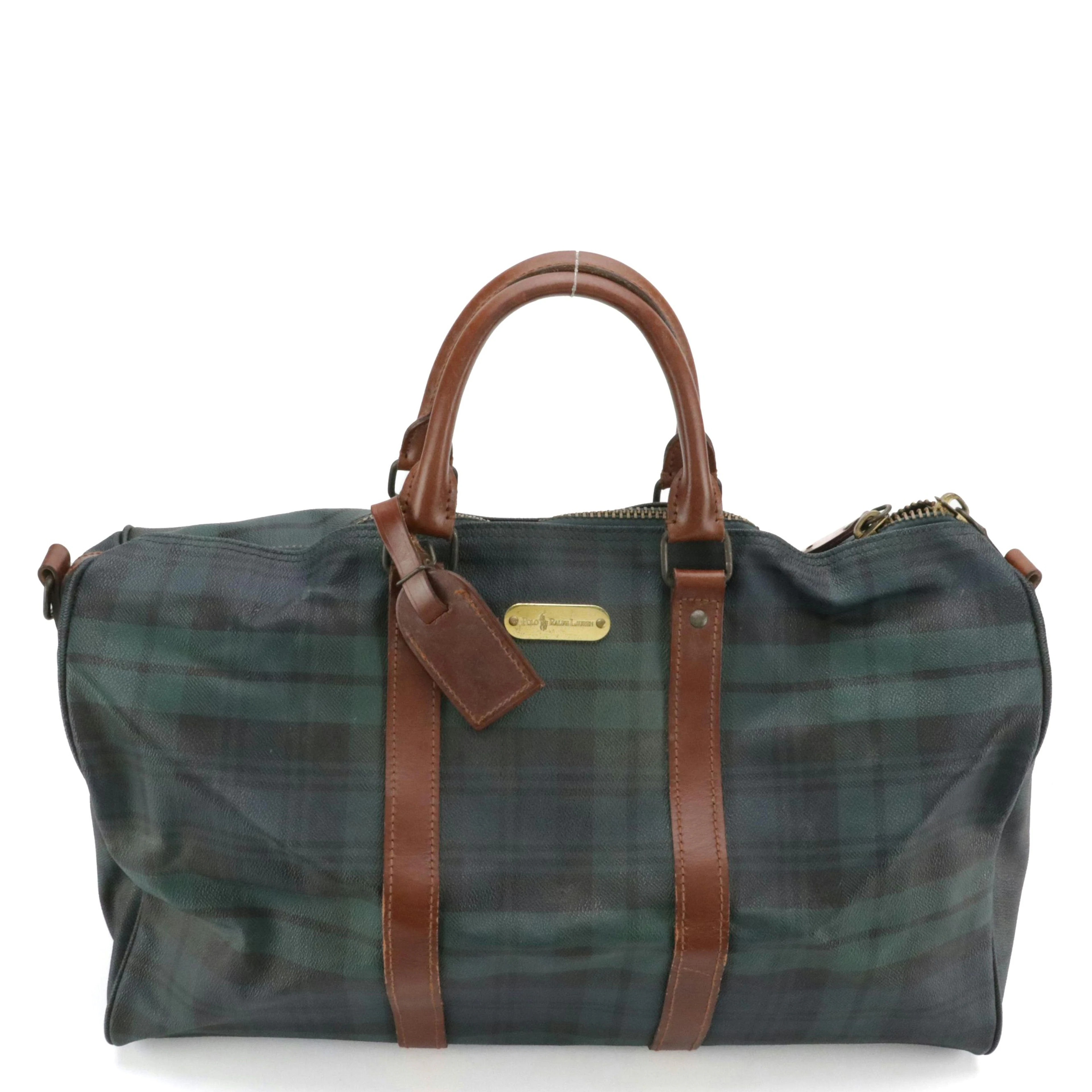 Polo Ralph Lauren Black Watch Boston Bag in Coated Canvas and Leather