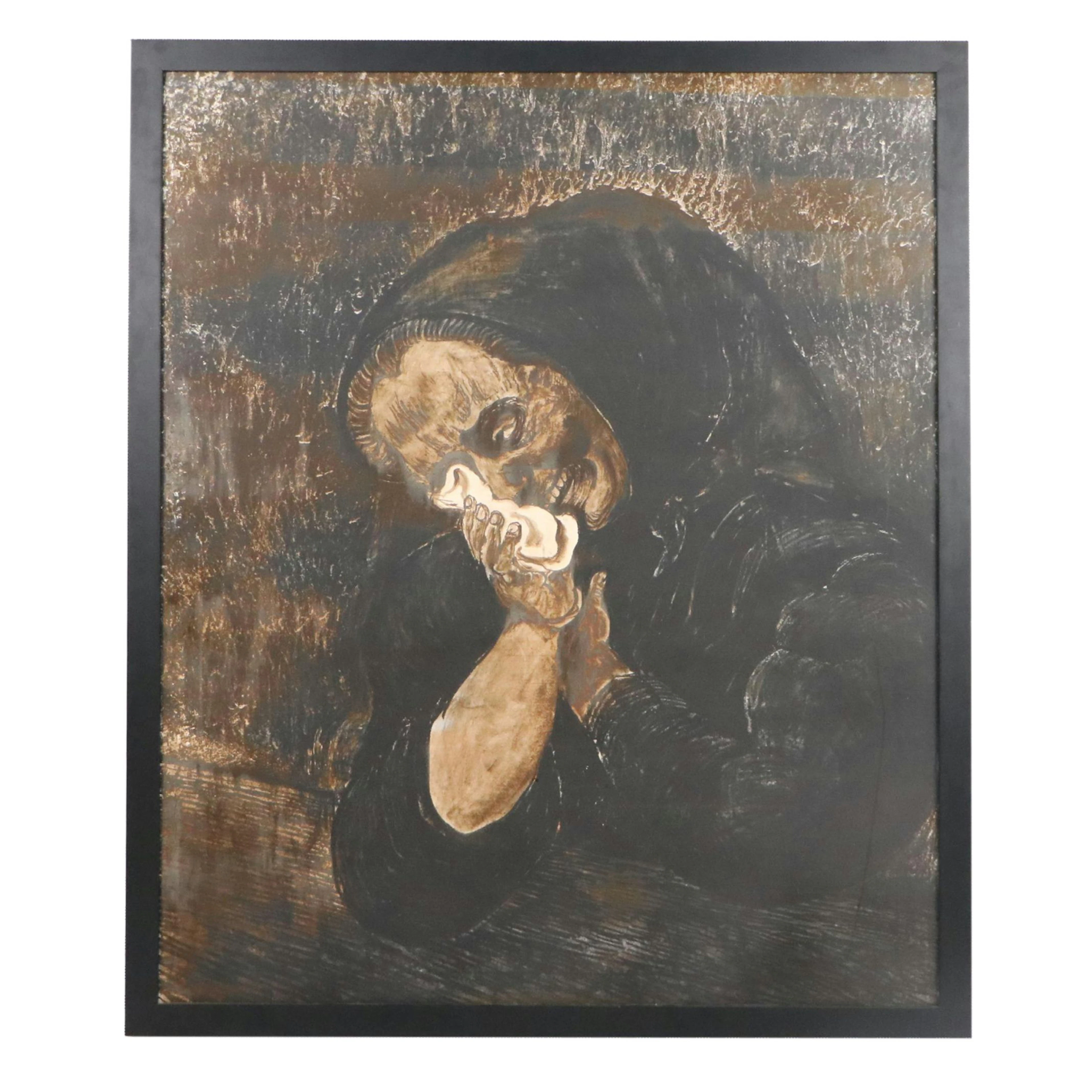 Giclée After Otto Pankok with Metallic Details of Weeping Woman, 21st Century
