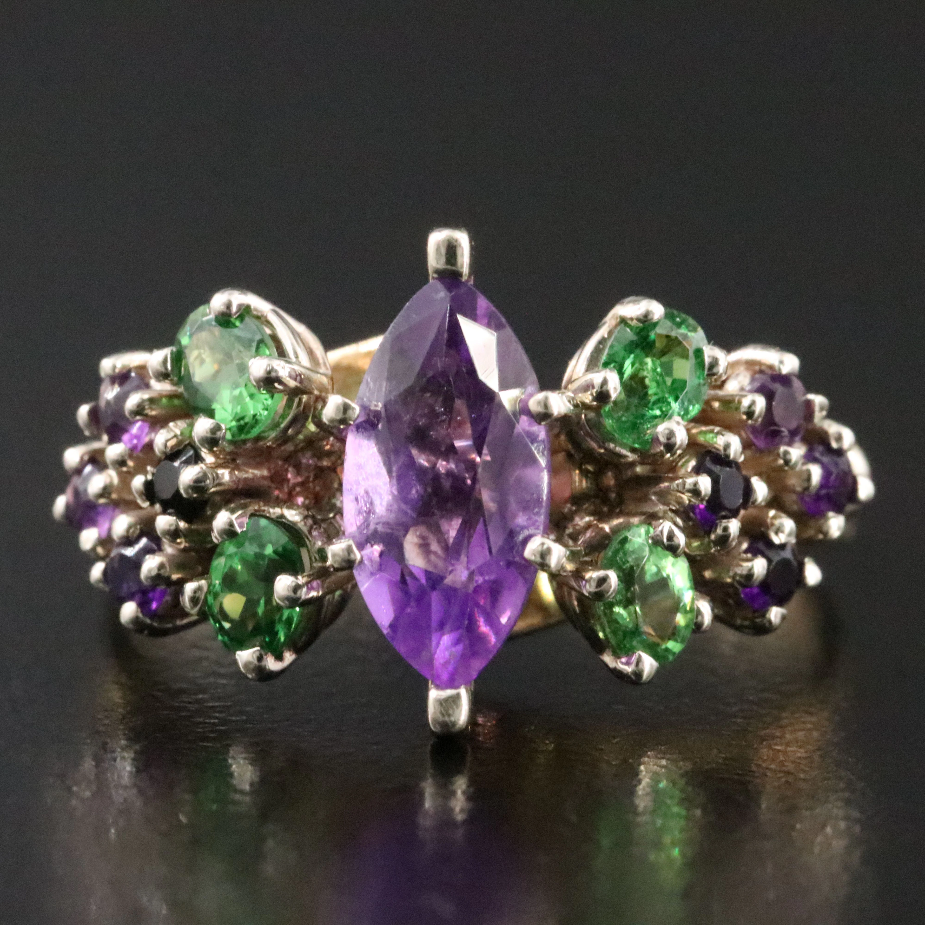 10K Amethyst and Diopside Ring