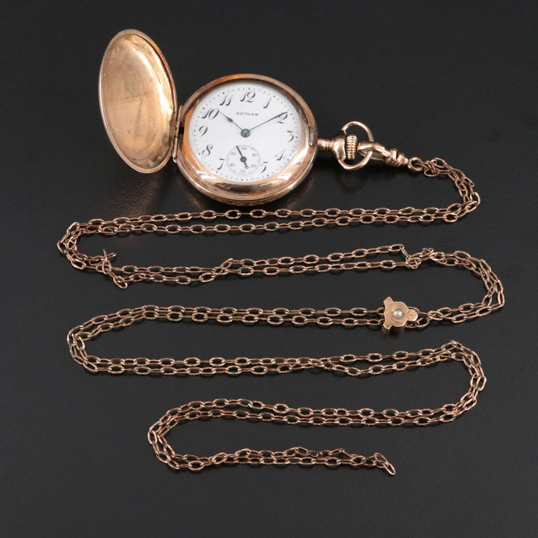 Gotham Gold-Filled Ornate Hunter Case Pocket Watch