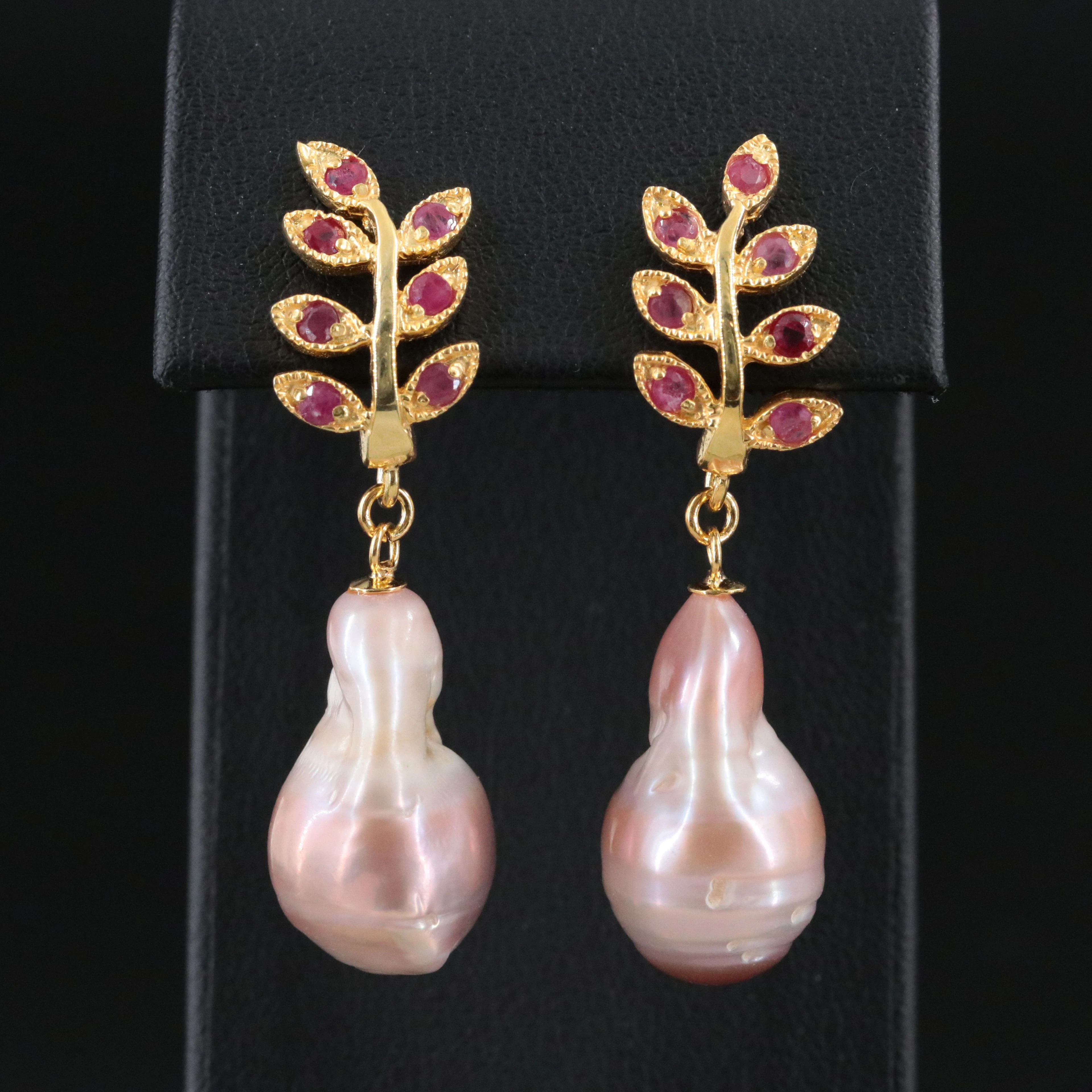Sterling Pearl and Ruby Earrings