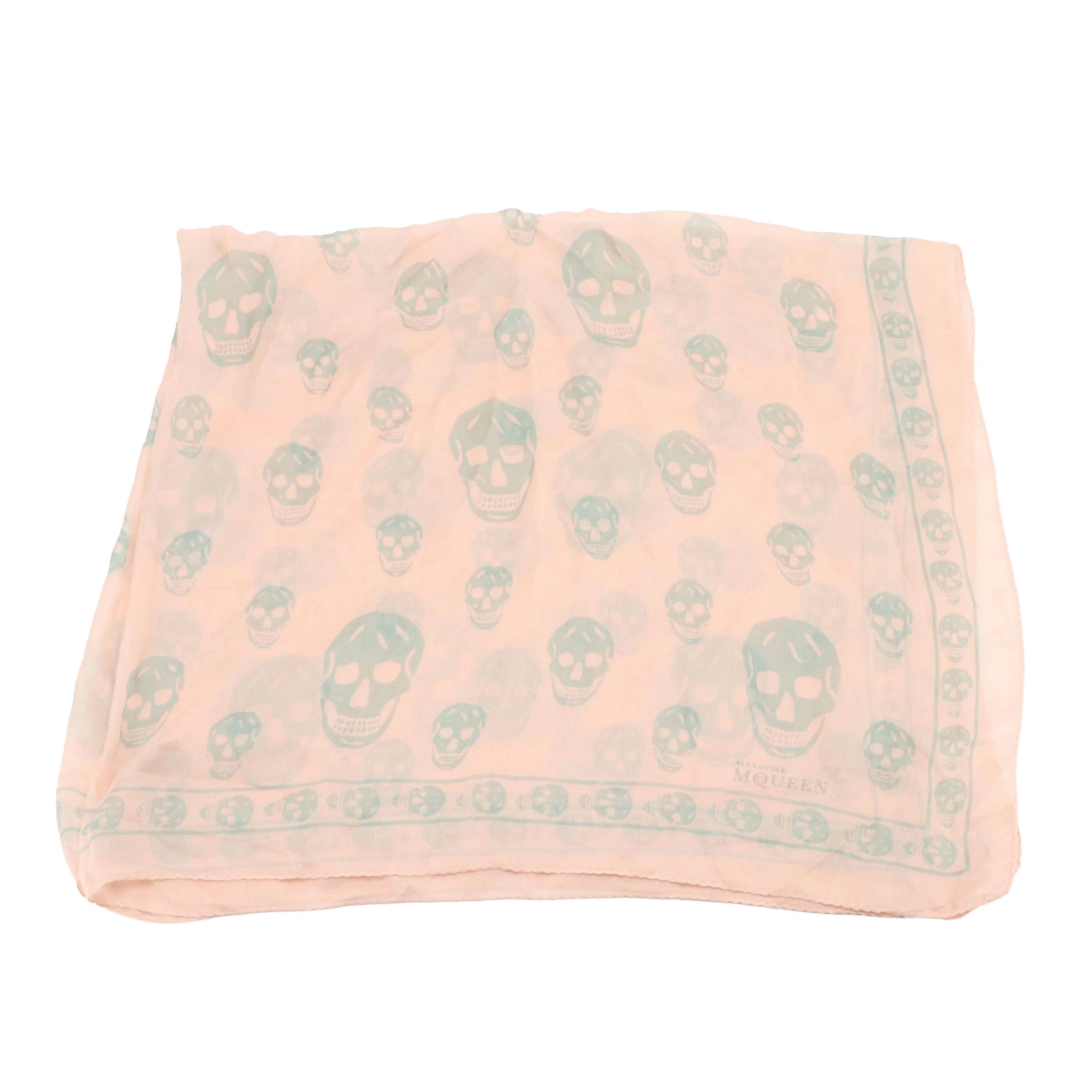 Alexander McQueen Skull Print Silk Scarf in Pink/Grey