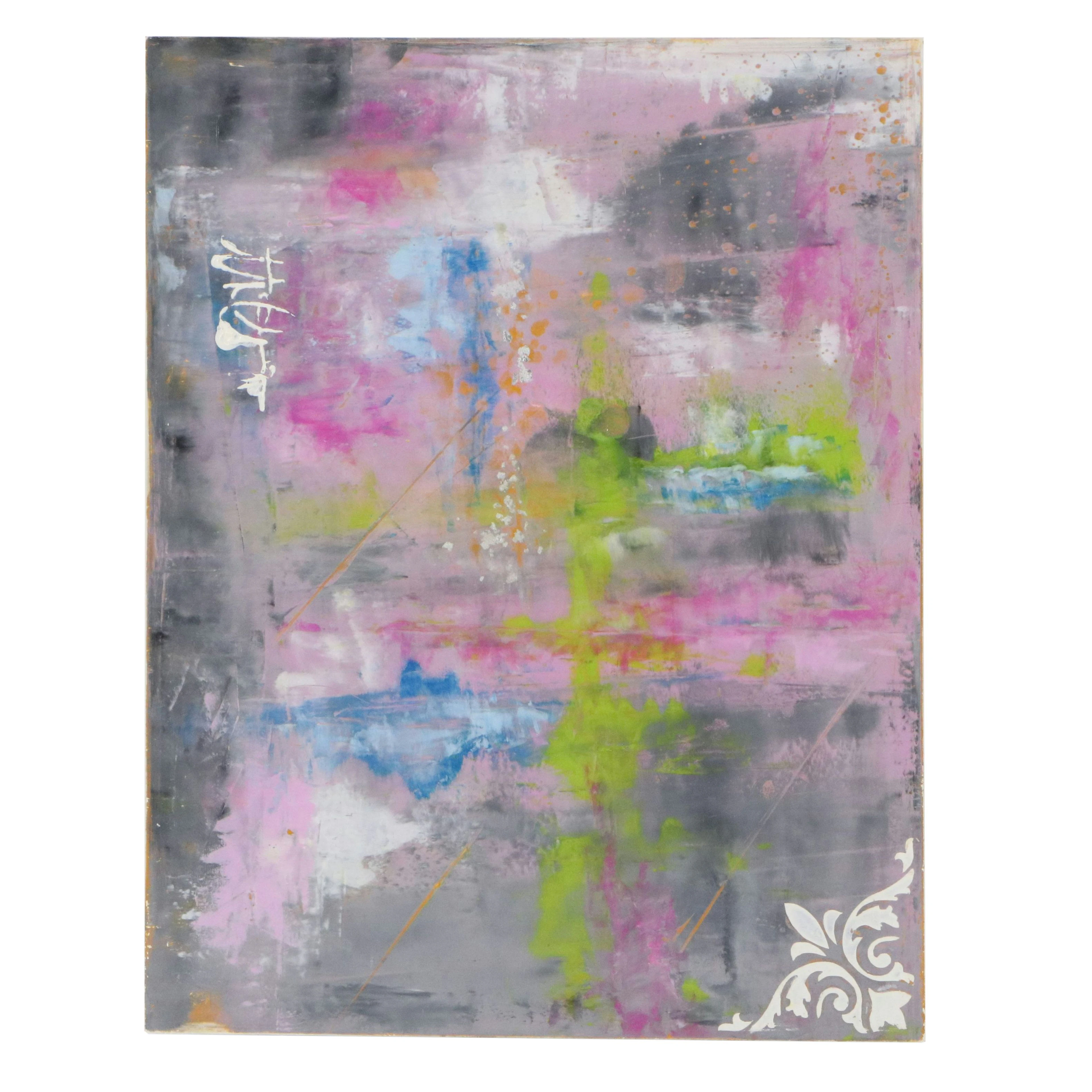 Dottie Abramowski Abstract Mixed Media Painting "Asian Dream," 21st Century