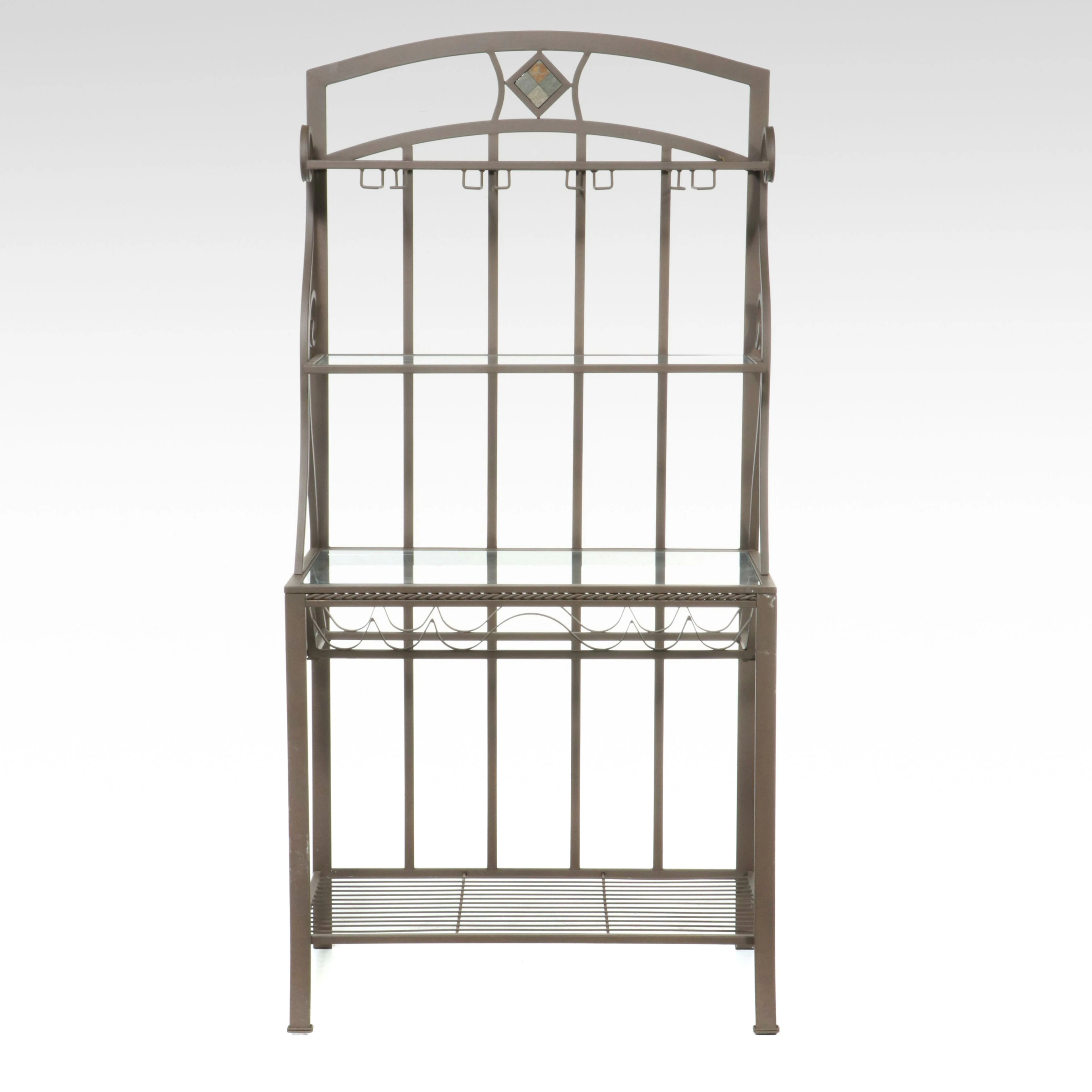 Scrolled Metal and Glass Baker's Rack with Slate Accent