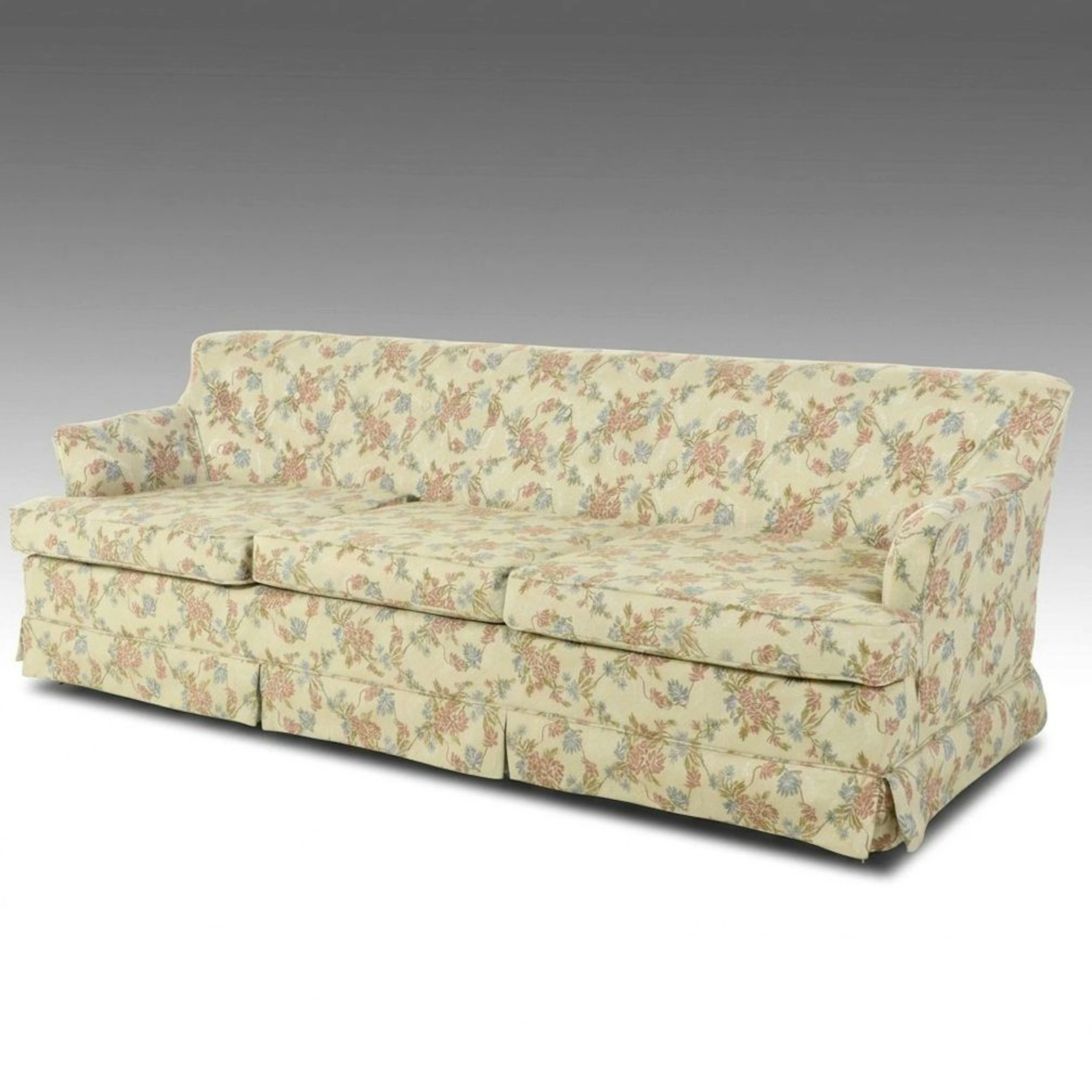 Vintage Skirted Sofa in Custom Floral Upholstery