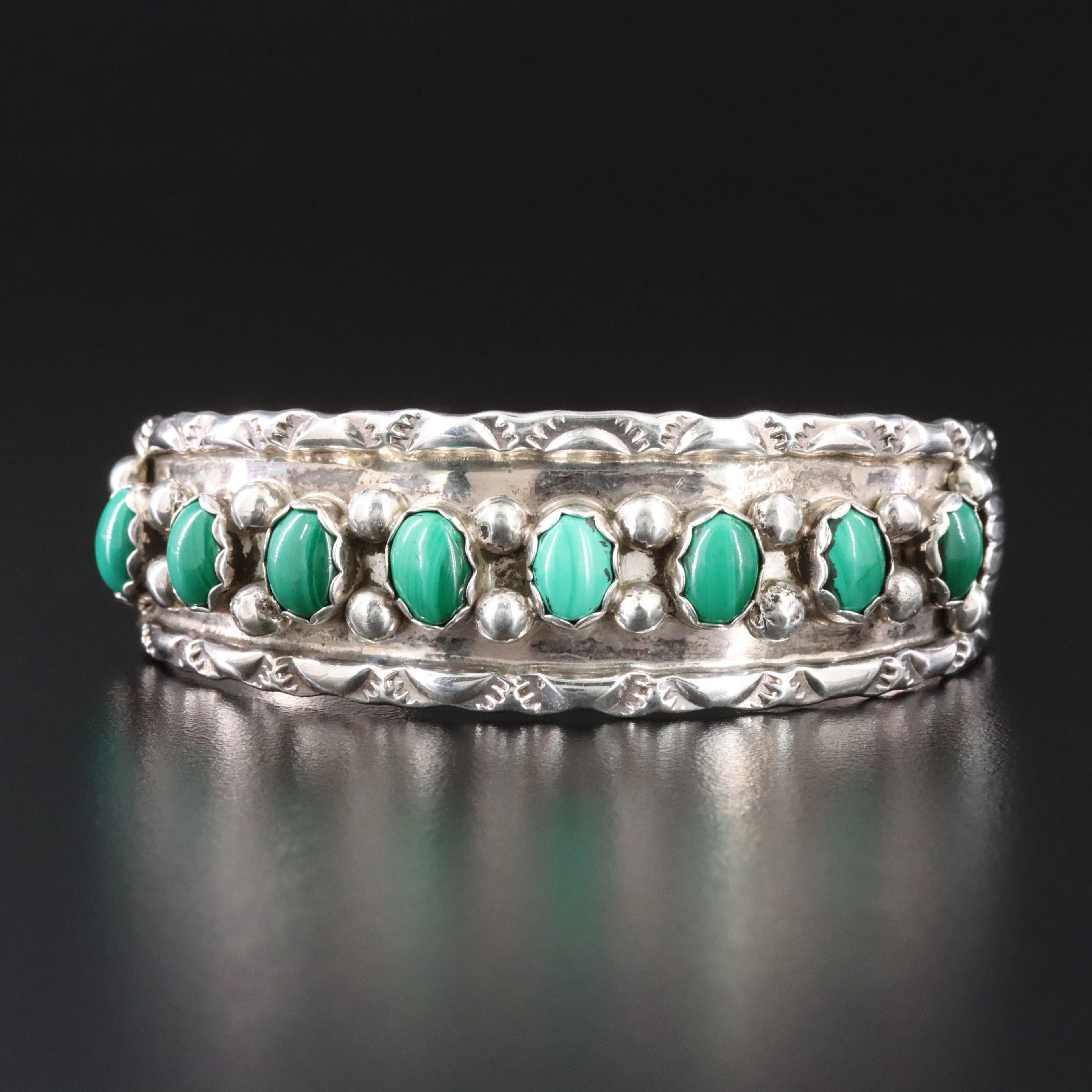 Southwestern Signed Sterling Malachite Cuff