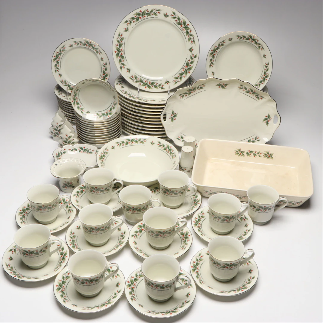 Japanese "Holly Yuletide" Porcelain Dinnerware and Serving Pieces