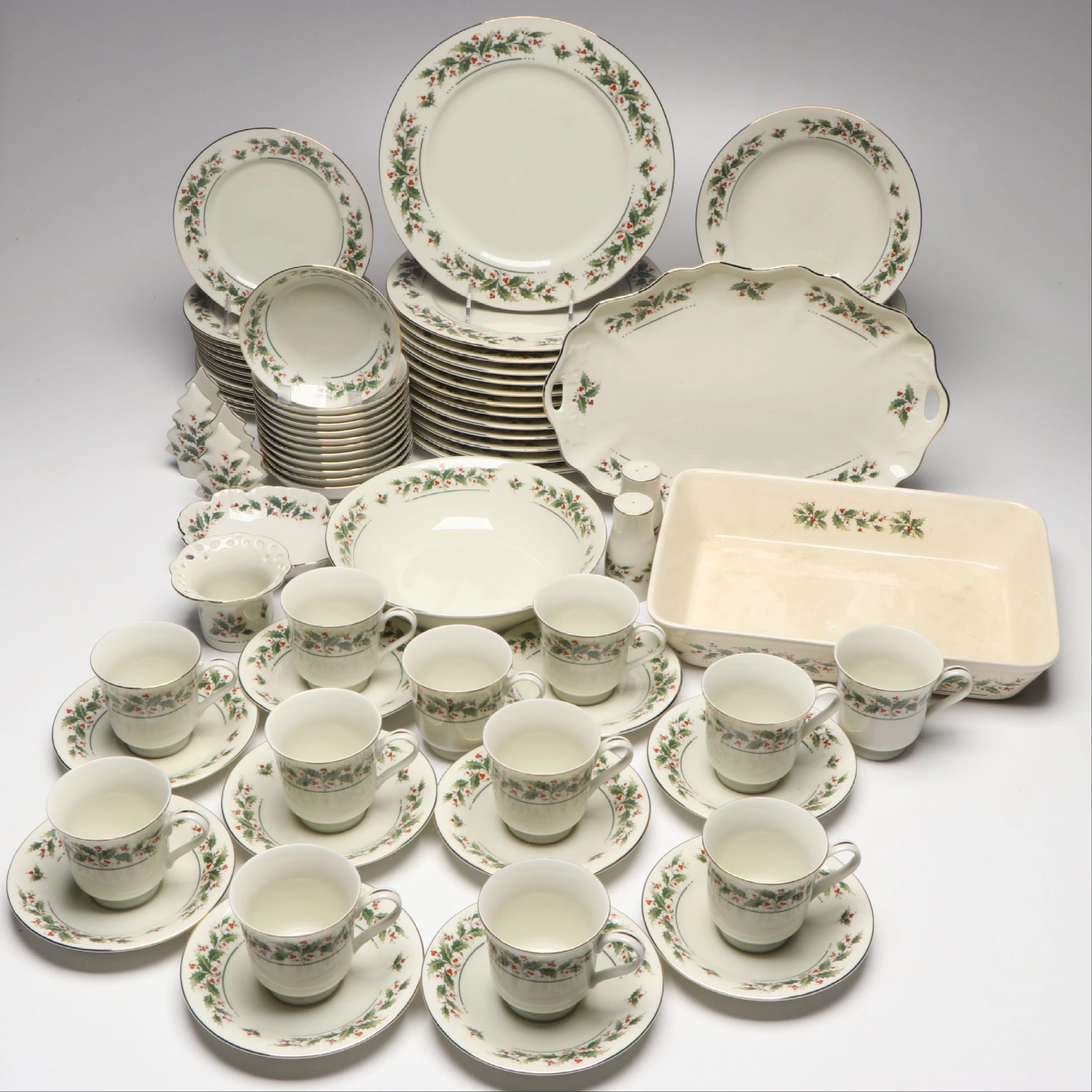 Japanese "Holly Yuletide" Porcelain Dinnerware and Serving Pieces