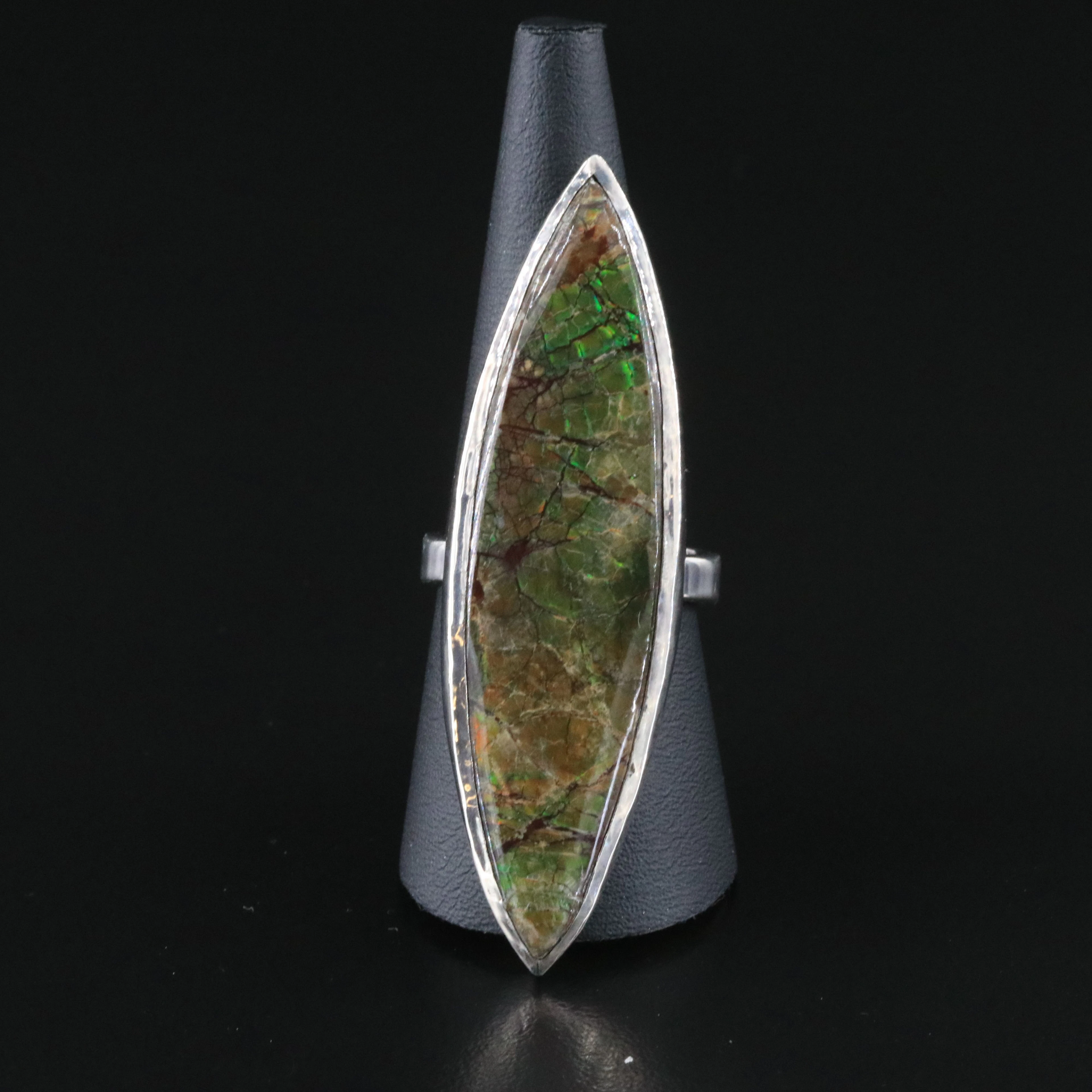Sterling Ammolite Doublet Pointer Ring