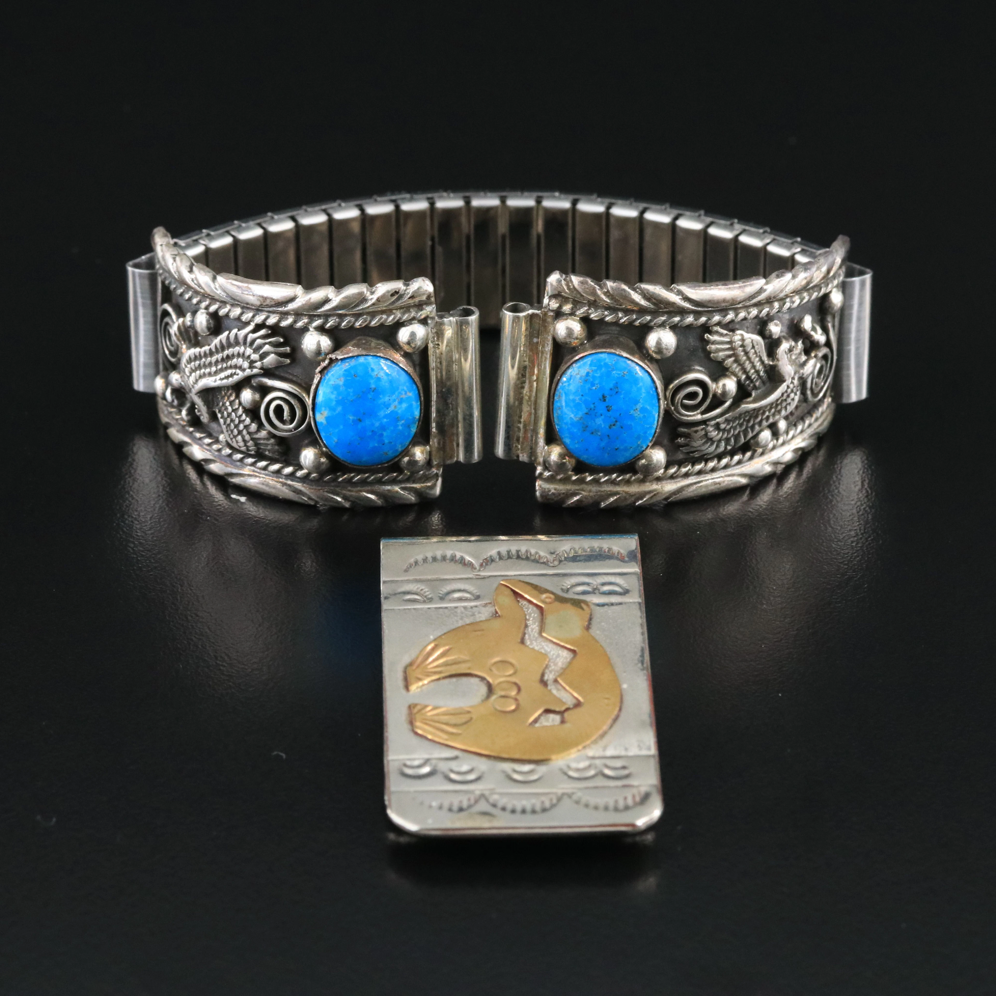 Western Watch Band with Turquoise Tips and Money Clip with Sterling