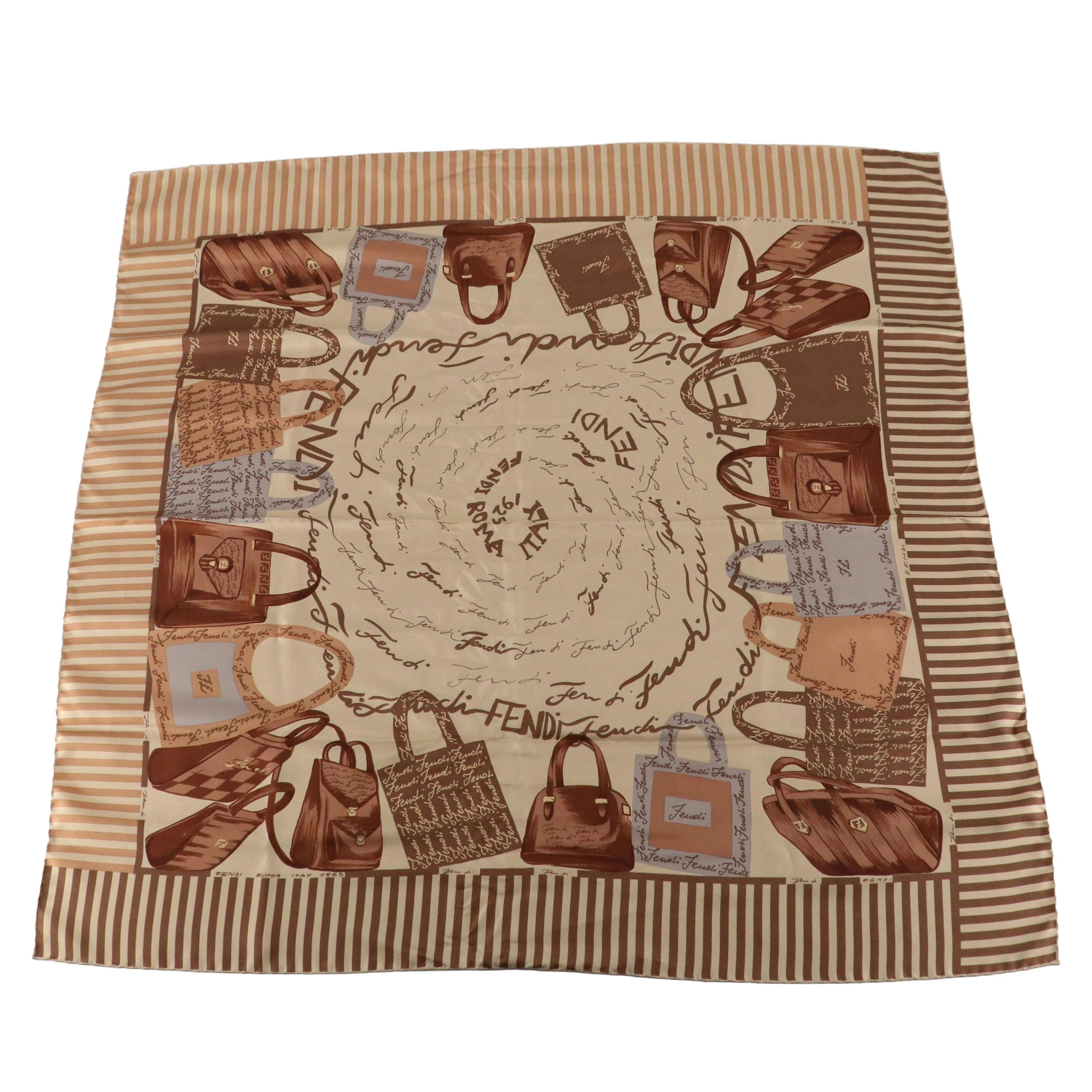 Fendi Logo/Purse Pattern Scarf 90 in Silk Twill