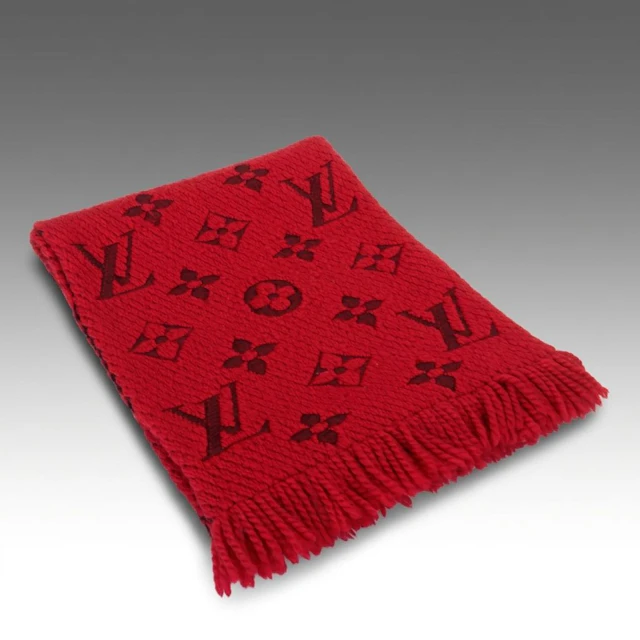 Louis Vuitton Logomania Fringe Scarf in Red Wool/Silk Jacquard Blend