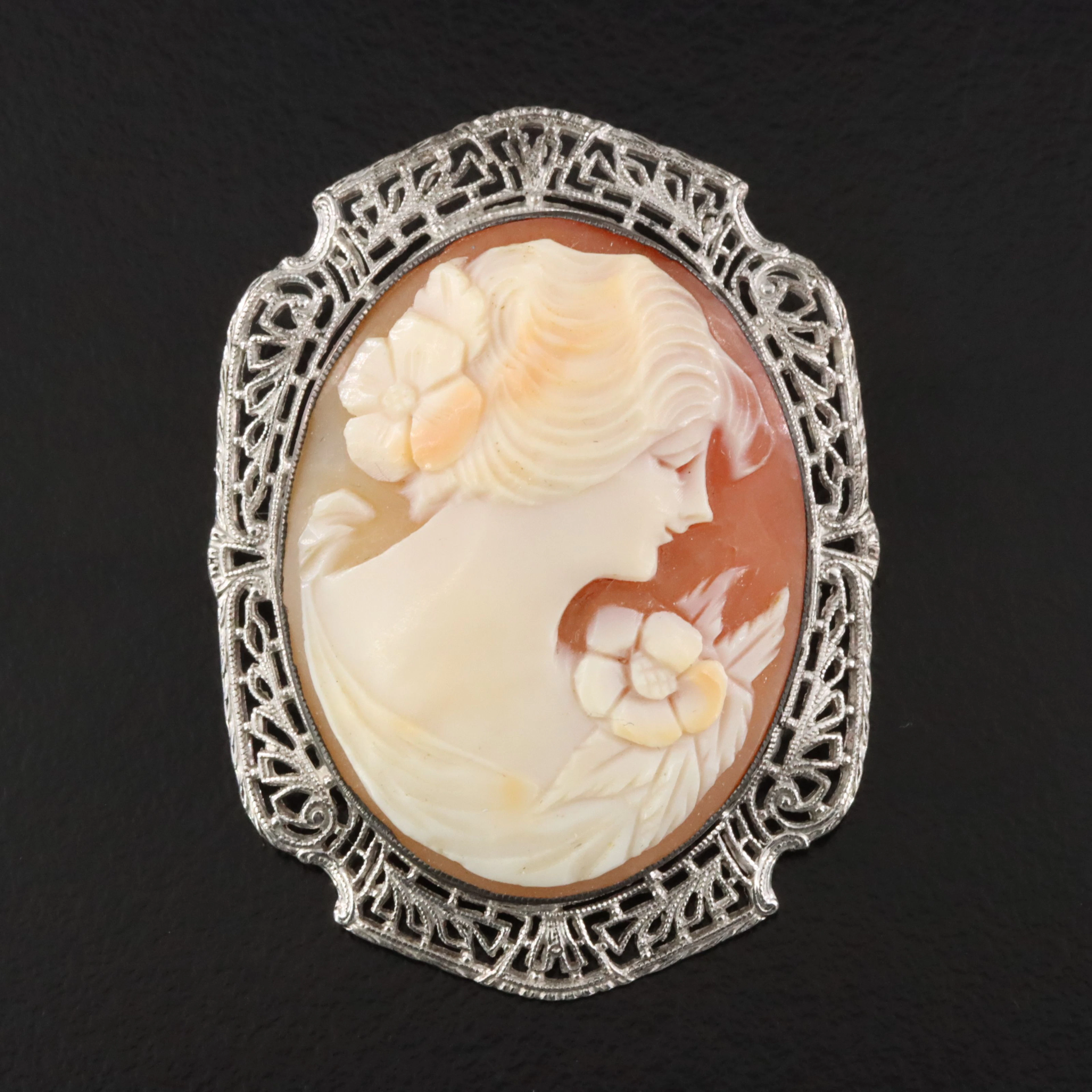 Vintage Sterling Cameo Latticework Brooch