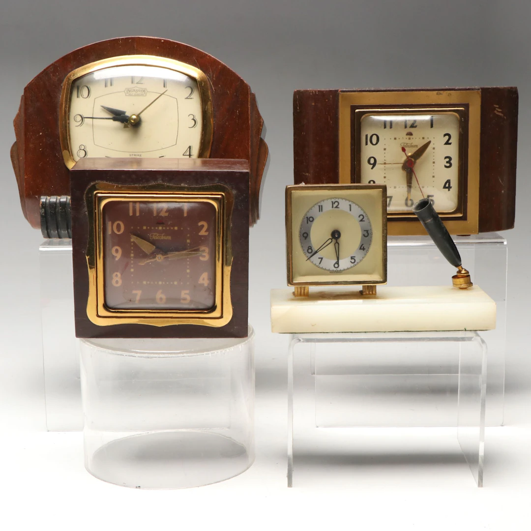 Ingraham with Other Art Deco Style Clocks, Early to Mid-20th Century