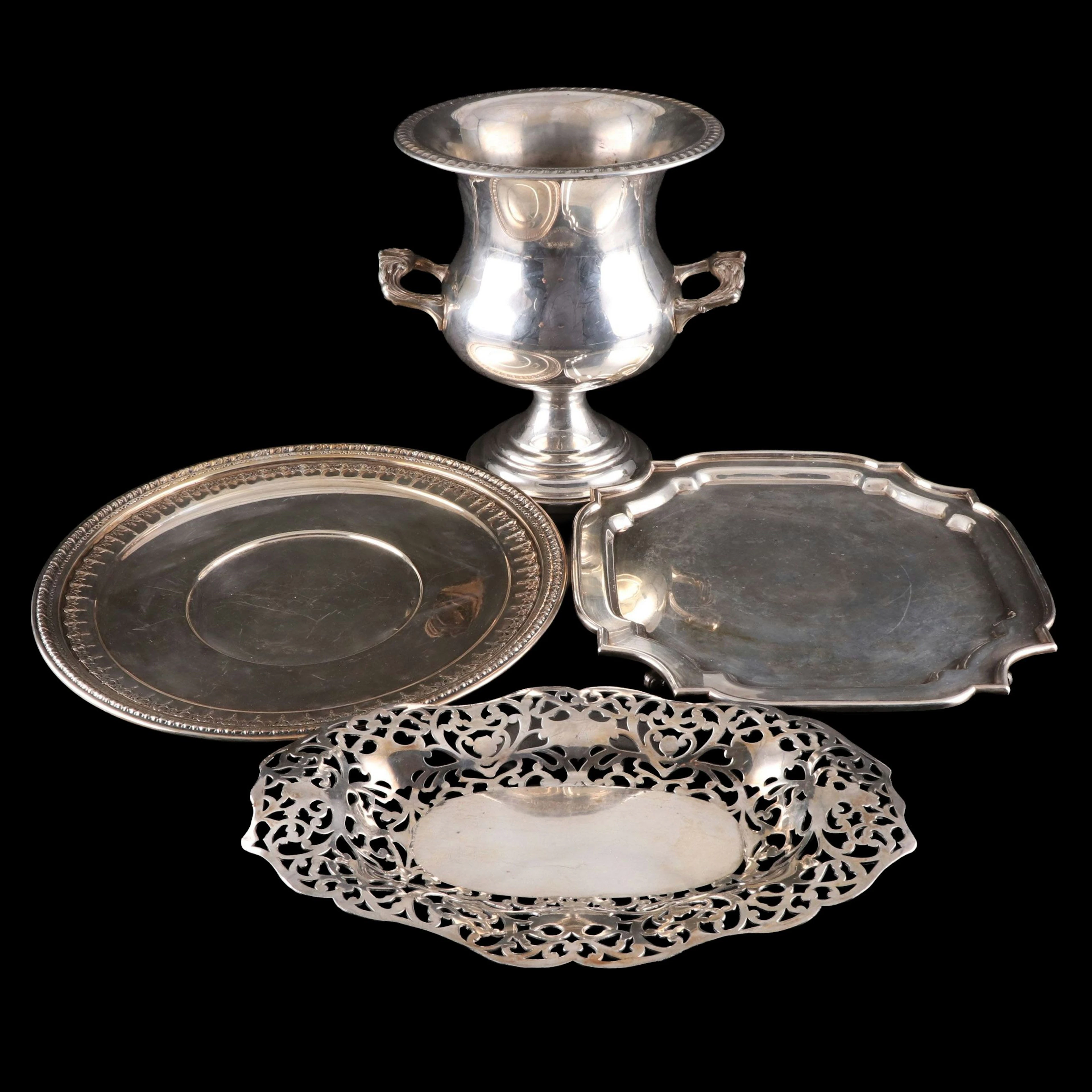 Sheridan Silver Plate Urn with Reed & Barton and Other Silver Plate Trays