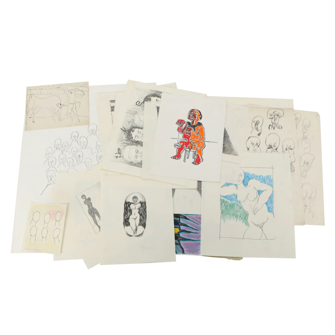 Collection of Achi Sullo Portrait and Figural Mixed Media Drawings
