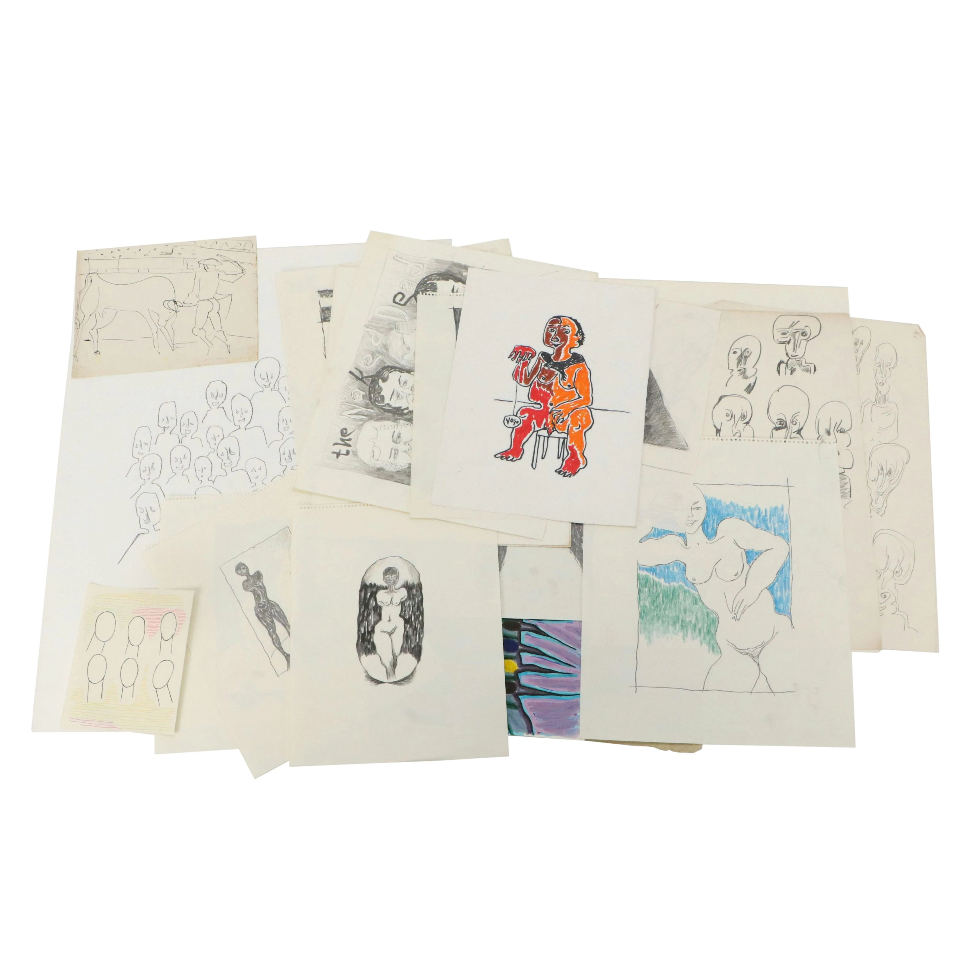 Collection of Achi Sullo Portrait and Figural Mixed Media Drawings