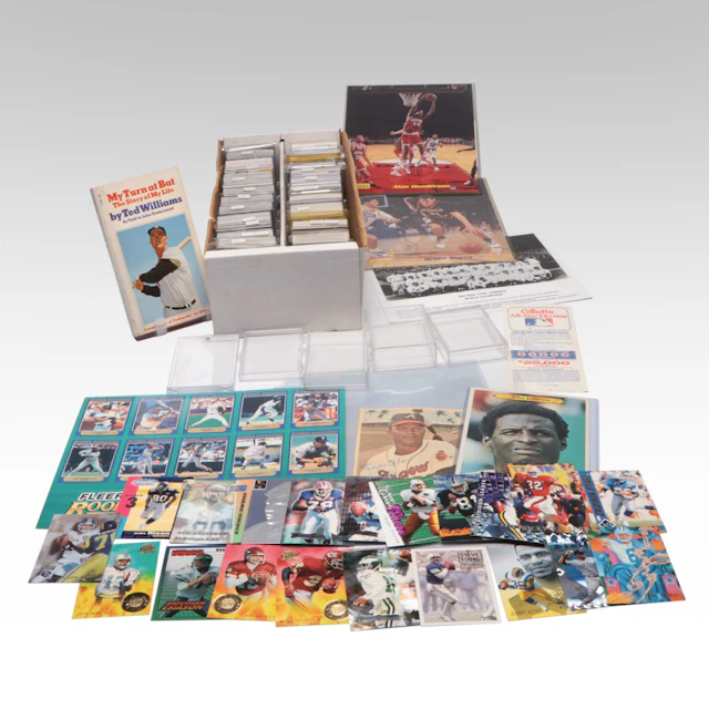 Sports Trading Cards with Ted Williams Book, 1927 Yankees Team Print, and More