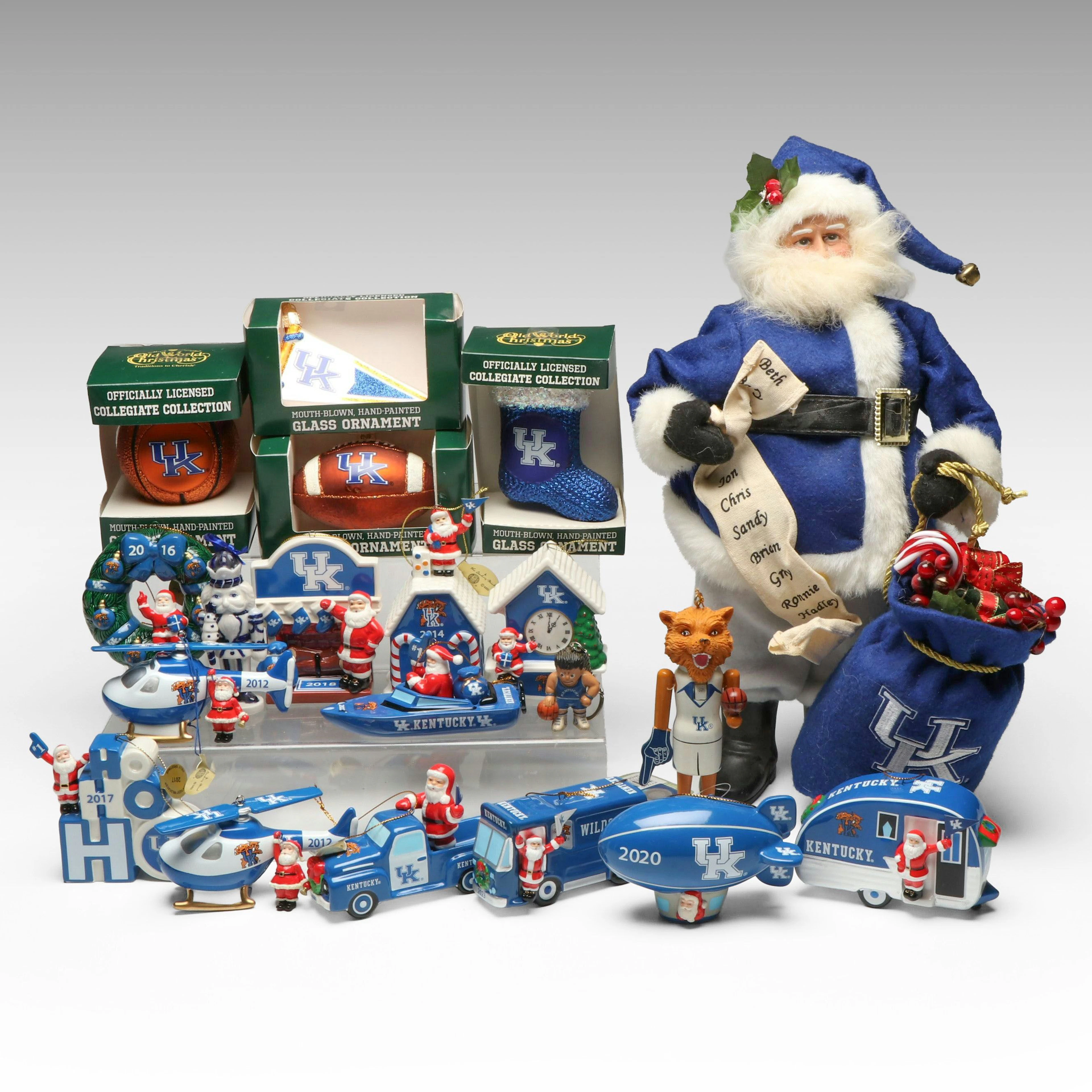 UK Wildcats Annual Santas with Airstream, Blimp, Truck and Other Ornaments