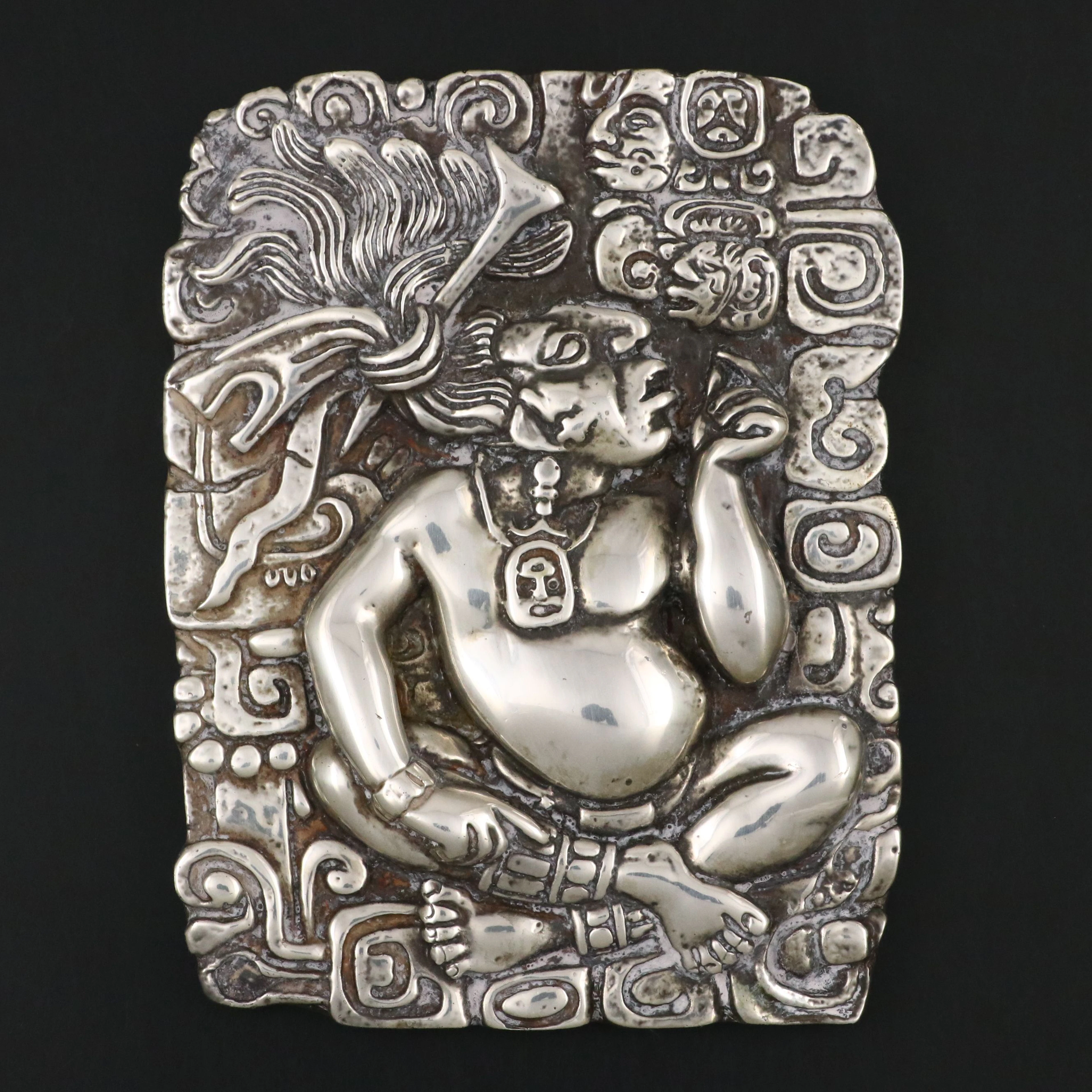 D'Argenta Pre-Columbian Style "Mayan King" Silver Plate Wall Plaque