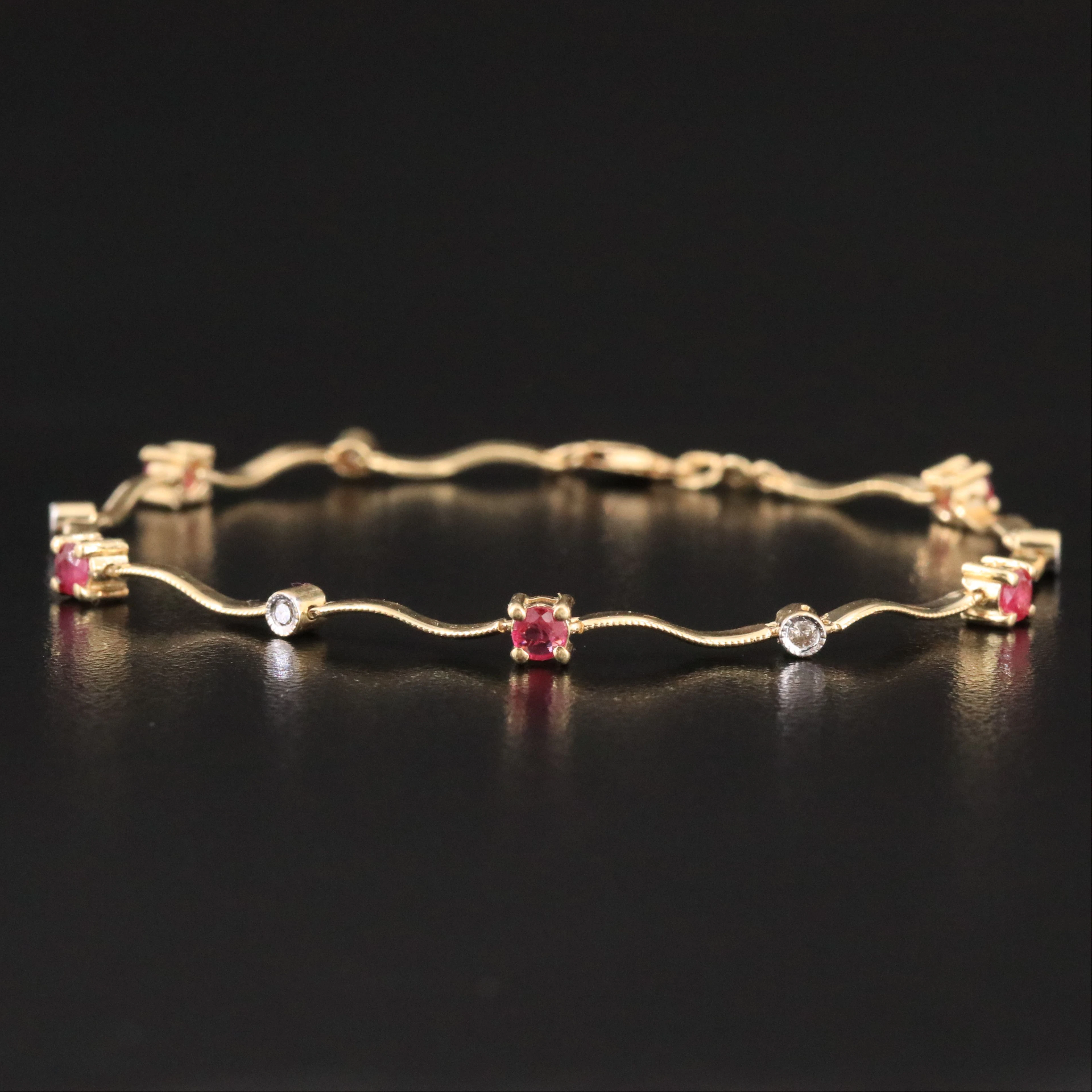 14K Ruby and Diamond Link Bracelet