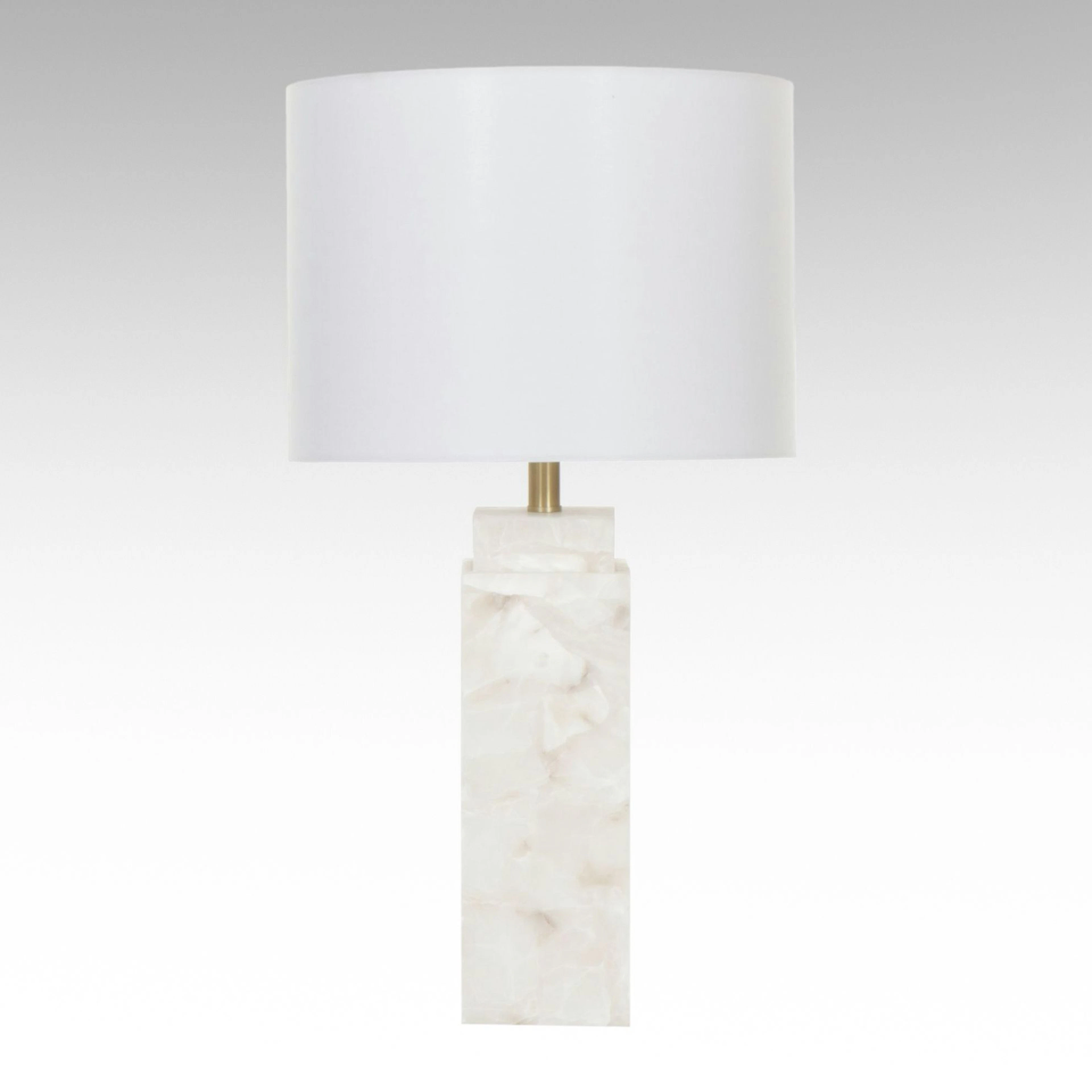 Alabaster Pillar Lighted Base Table Lamp with Drum Shade