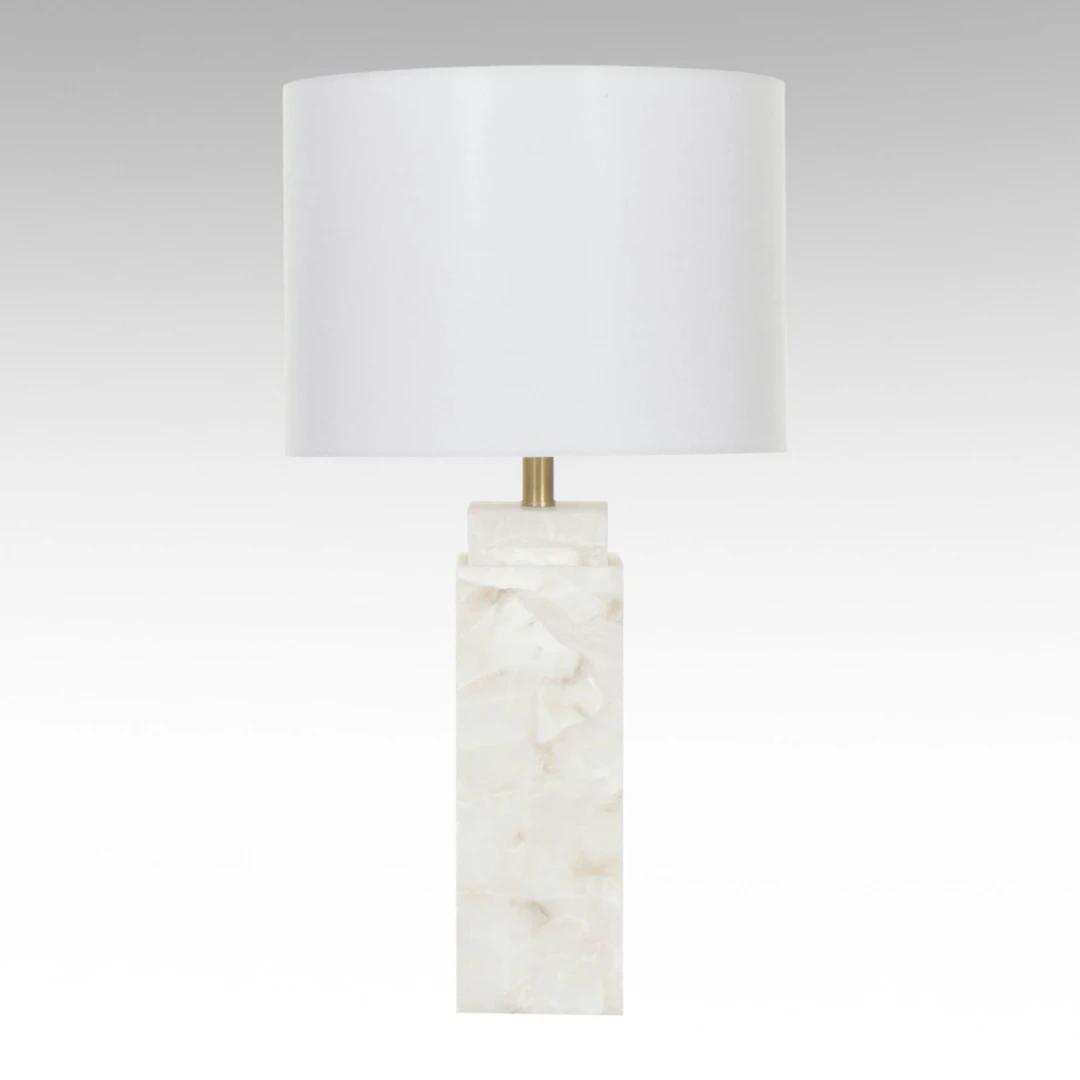 Alabaster Pillar Lighted Base Table Lamp with Drum Shade