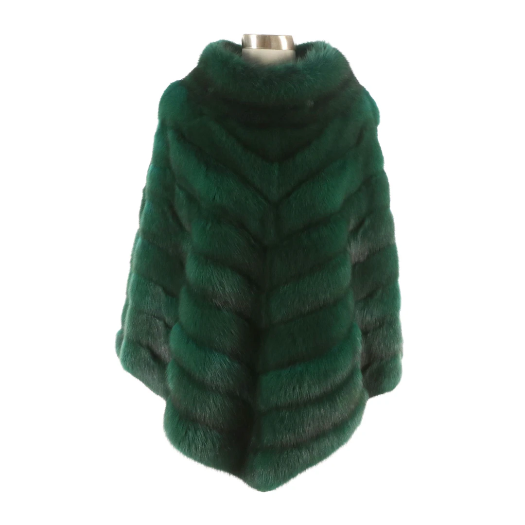 Dark Green Dyed Russian Sable Poncho from Bisang Couture