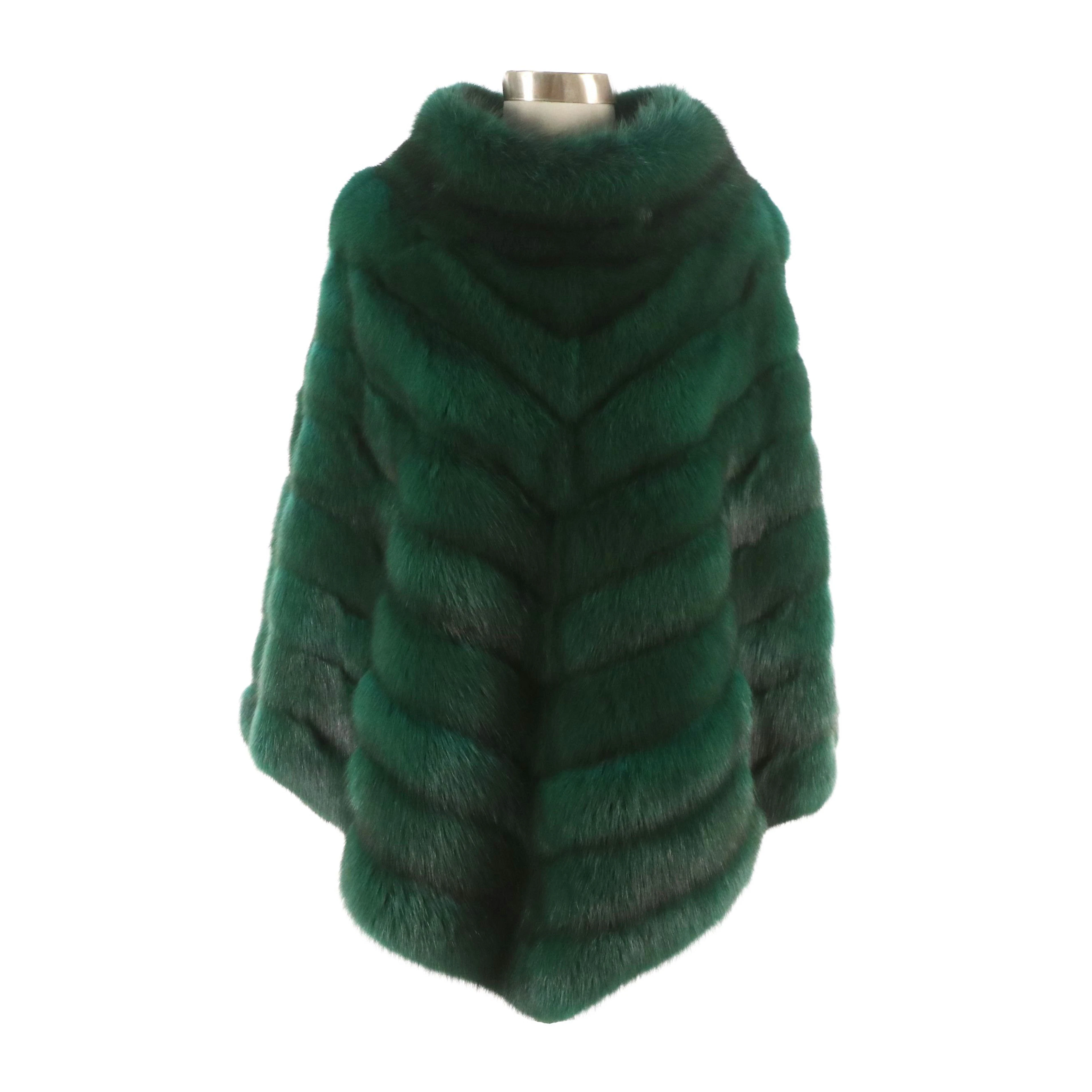 Dark Green Dyed Russian Sable Poncho from Bisang Couture