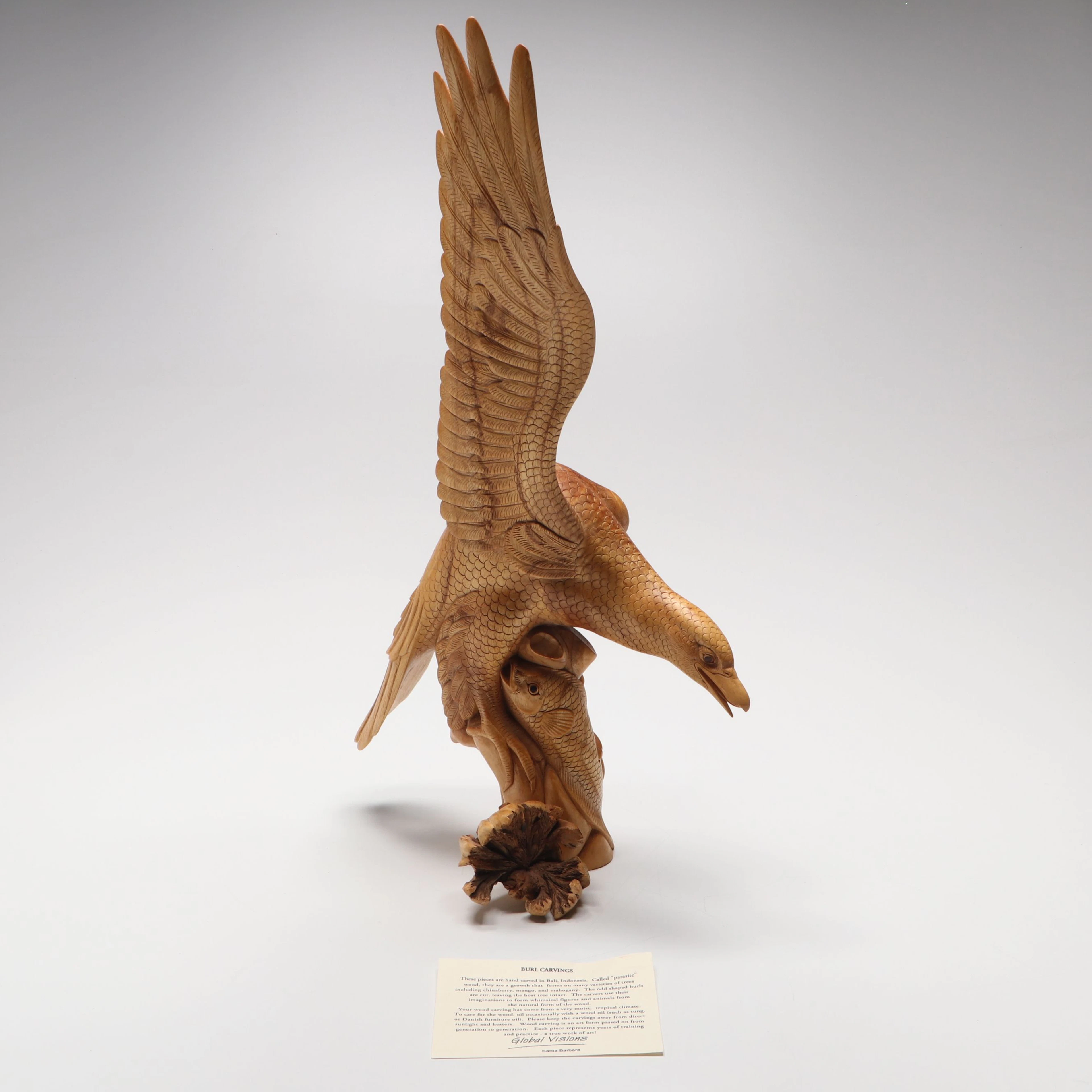 Indonesian Burl Wood Horse with Fish Sculpture