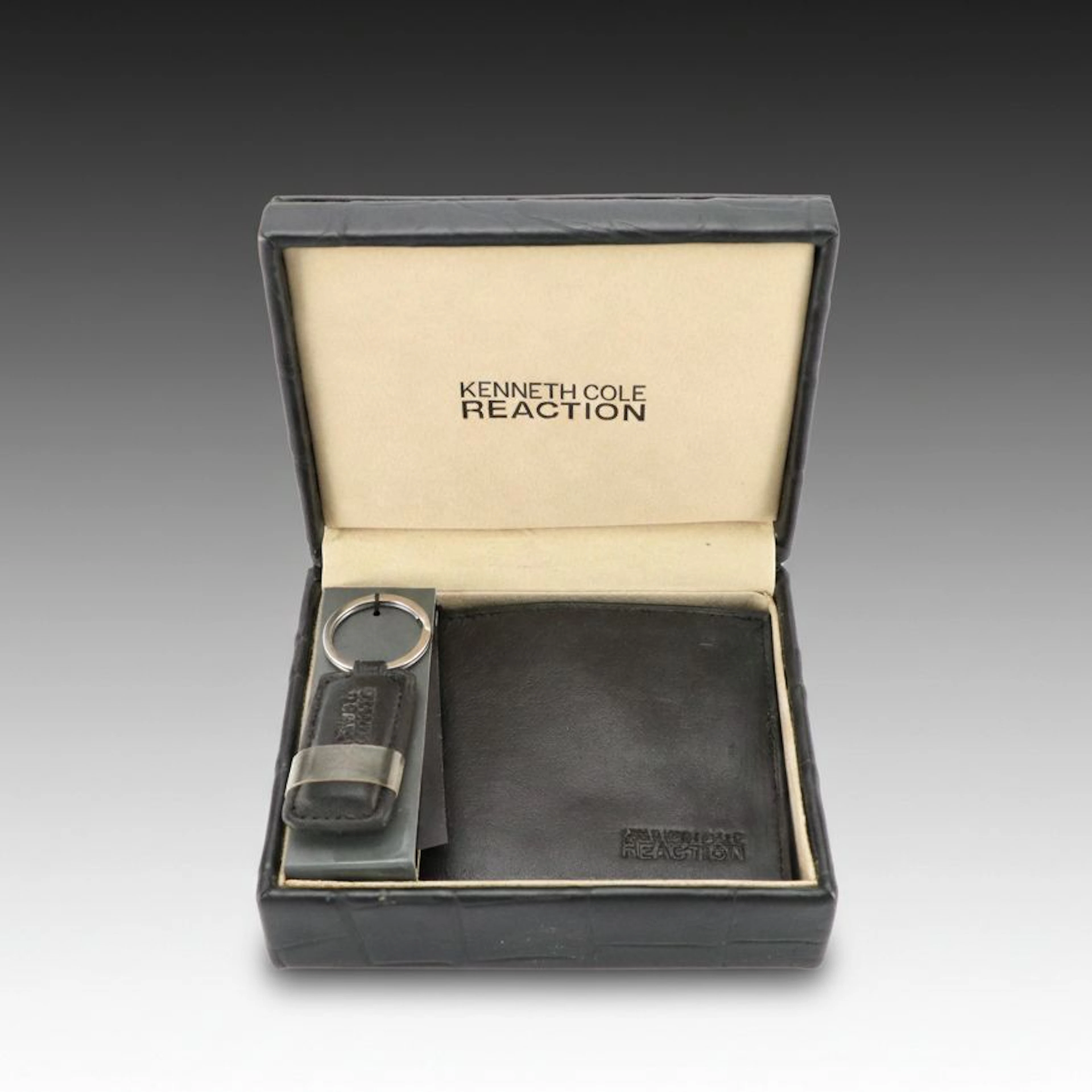 Kenneth Cole Reaction Faux Leather Bifold Wallet and Key Fob Boxed Set