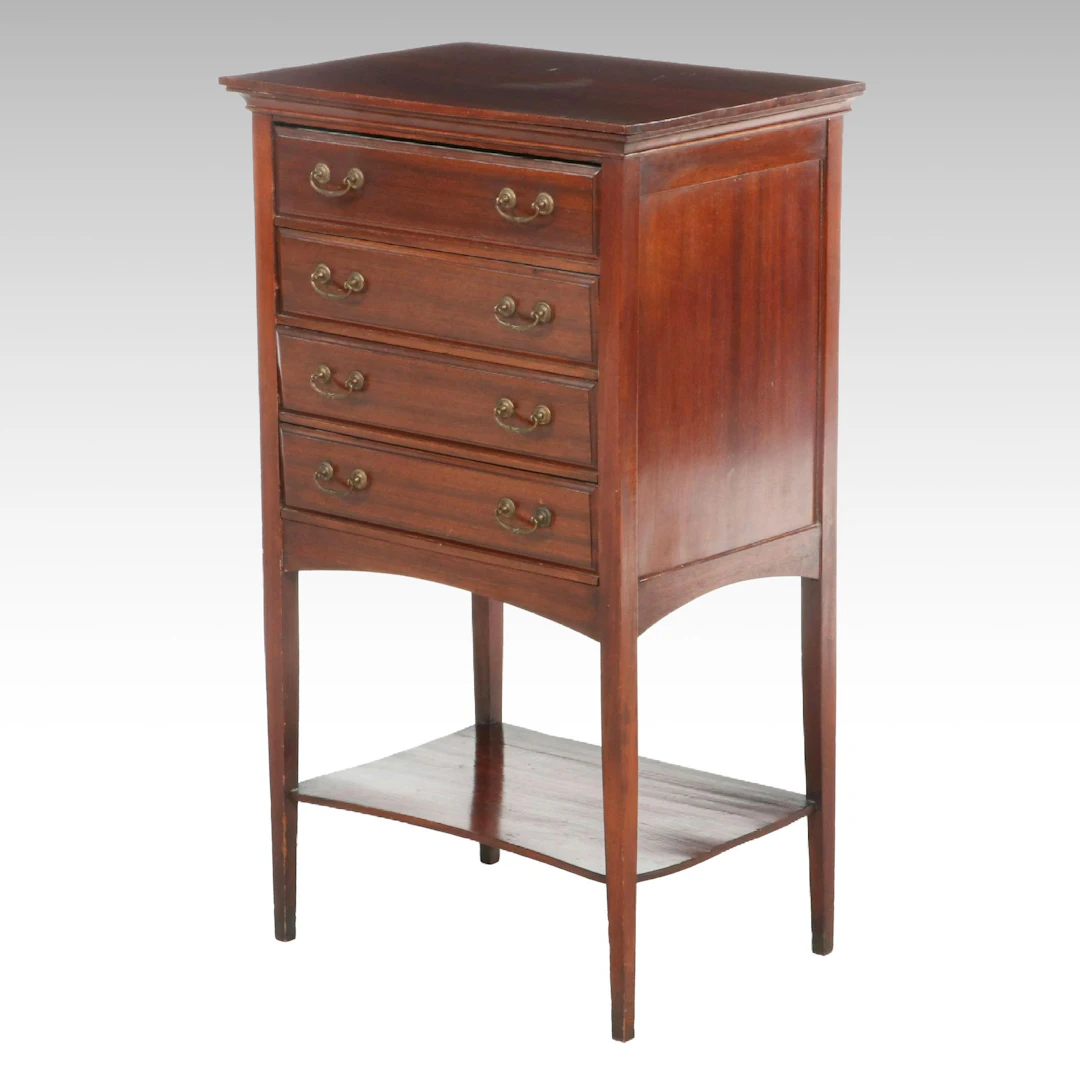 English Edwardian Mahogany Stone's Patent Music Cabinet, Early 20th Century