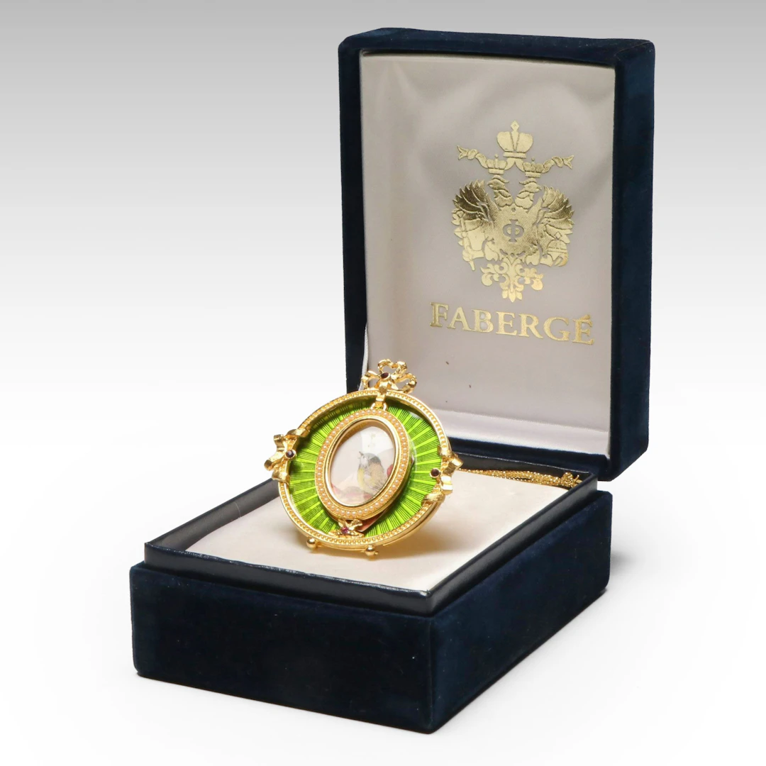 Fabergé Hand-Enameled and Gem-Set Miniature Picture Frame, Late 20th C.