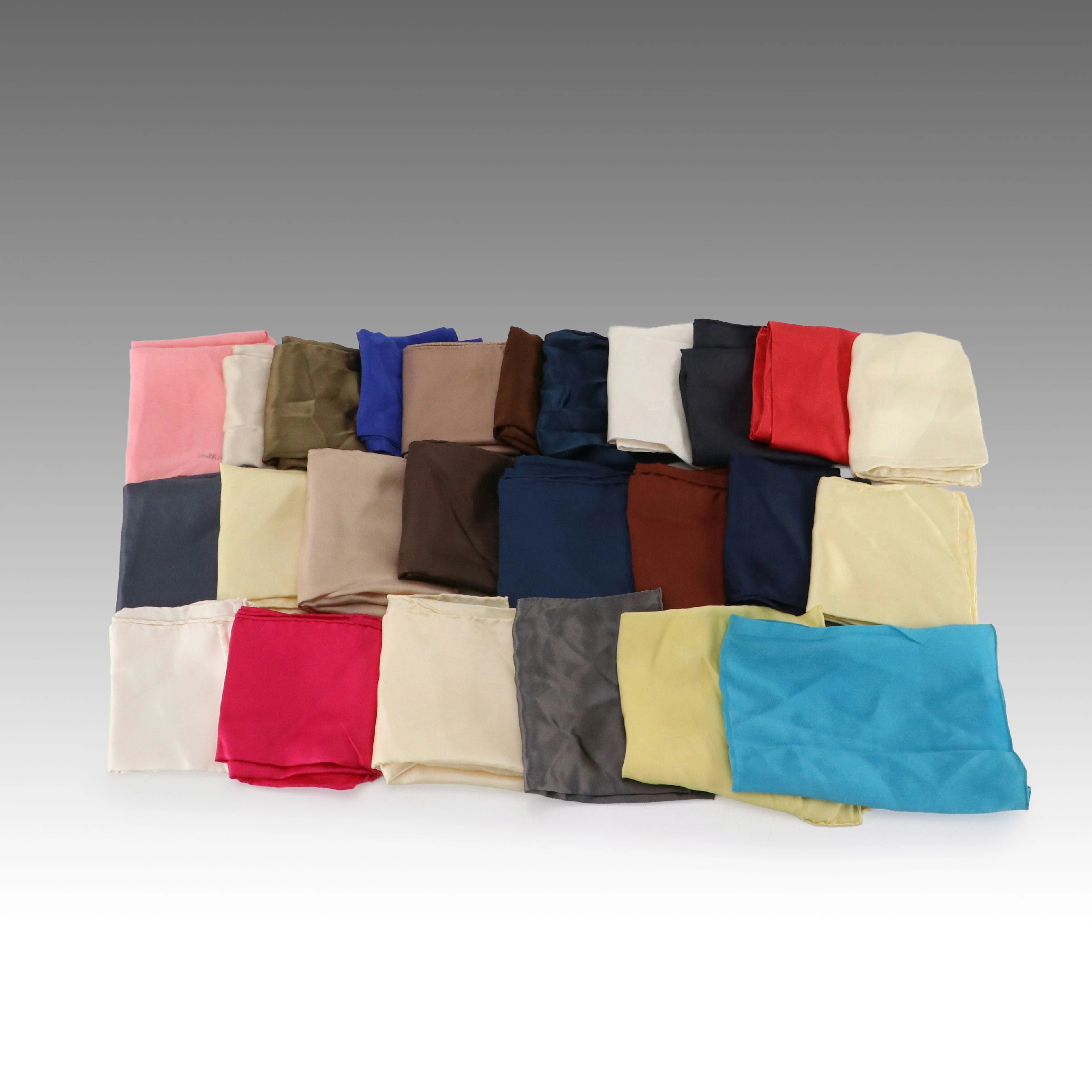 Sulka Pink Silk Handkerchief with Other Silk Handkerchiefs and Pocket Squares