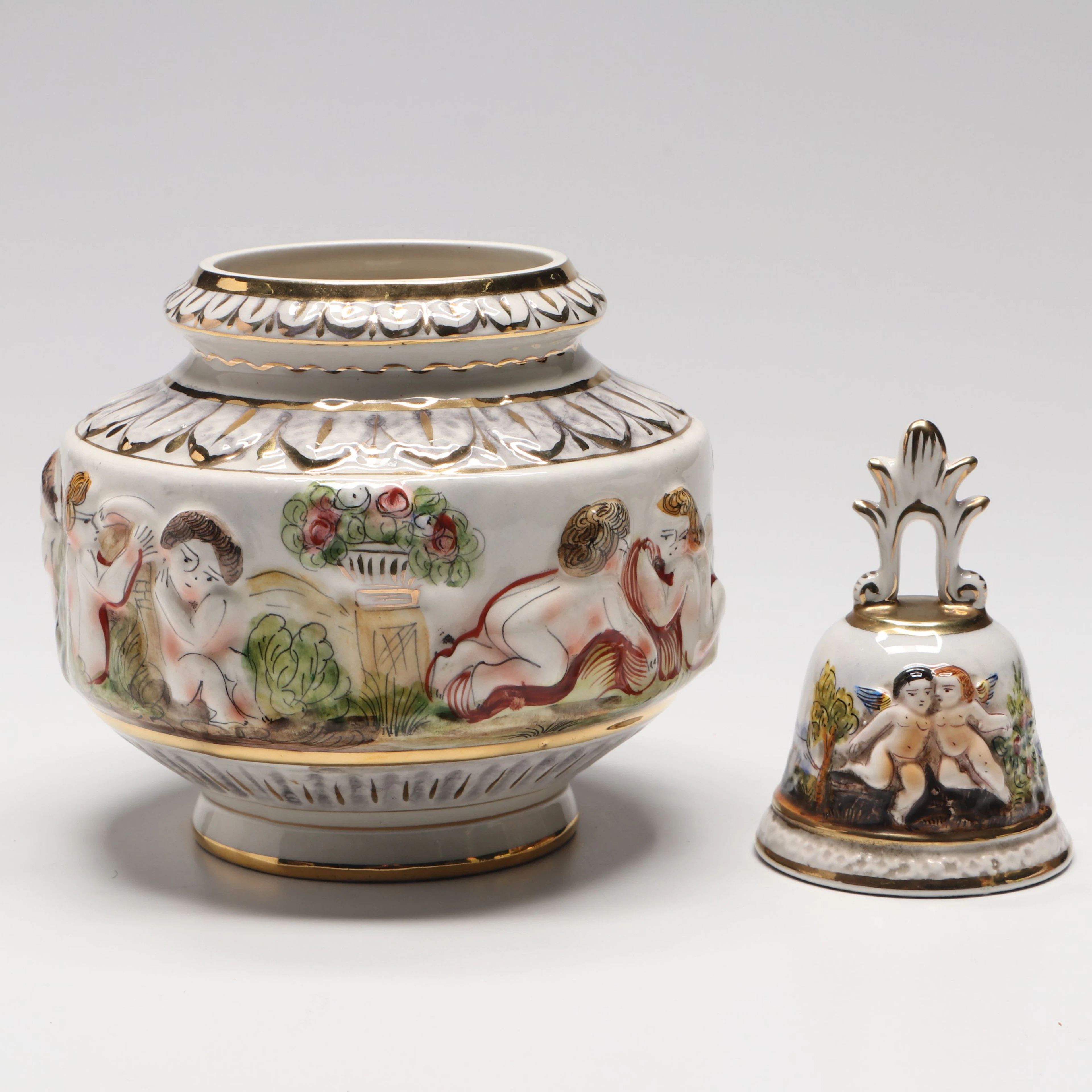 Capodimonte Italian Porcelain Jar with Bell, Vintage
