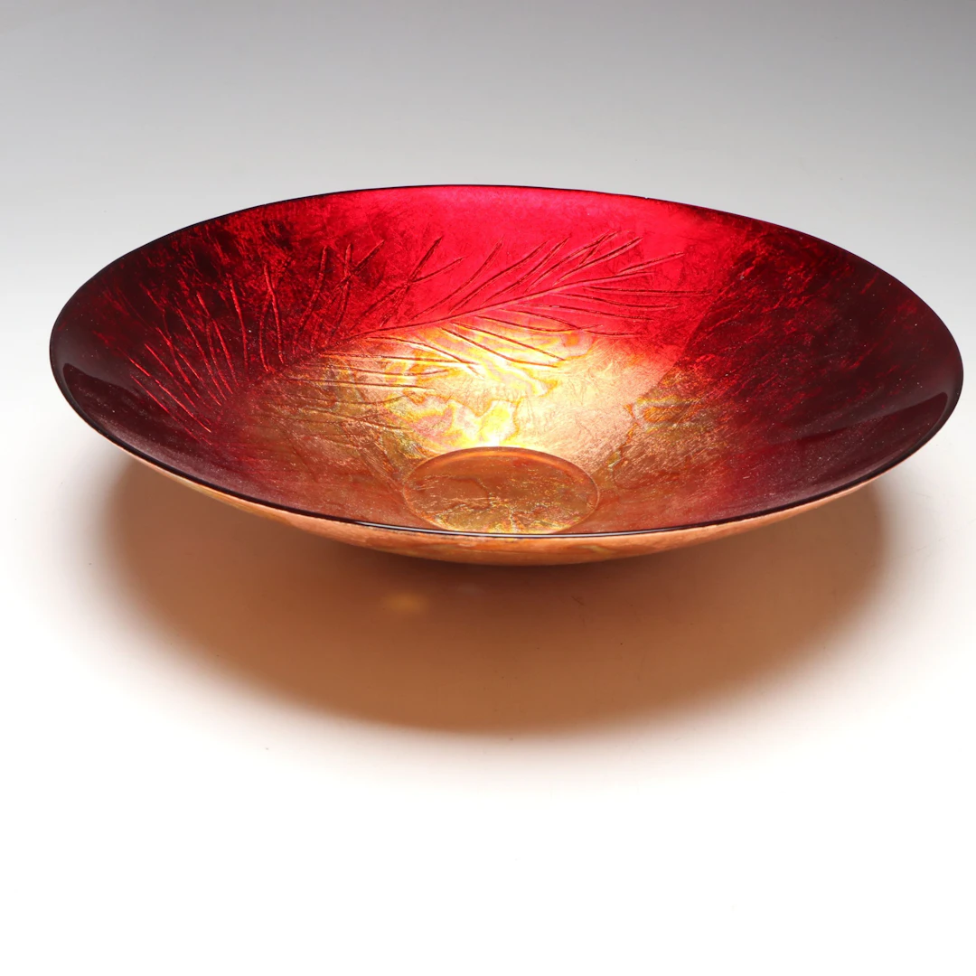 Red Gradient with Gold Foil Glass Centerpiece Bowl