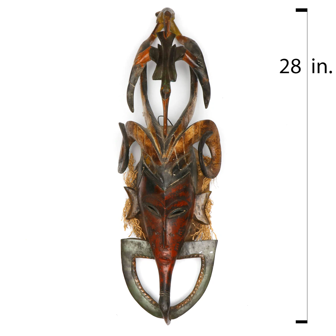 Zimbabwean Handmade Horned Wood Mask
