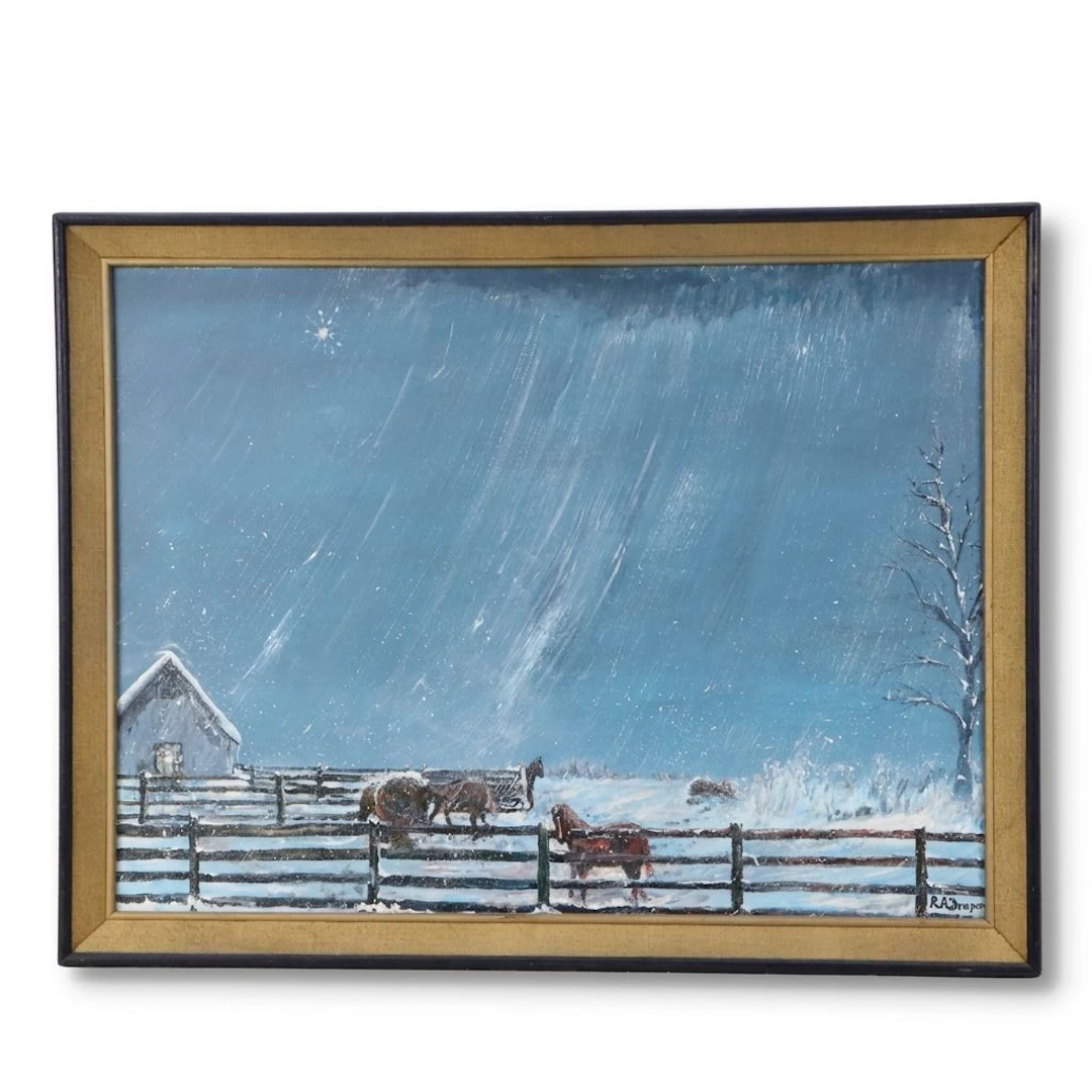 Robert A. Draper Equestrian Acrylic Painting "Country Winter Night"