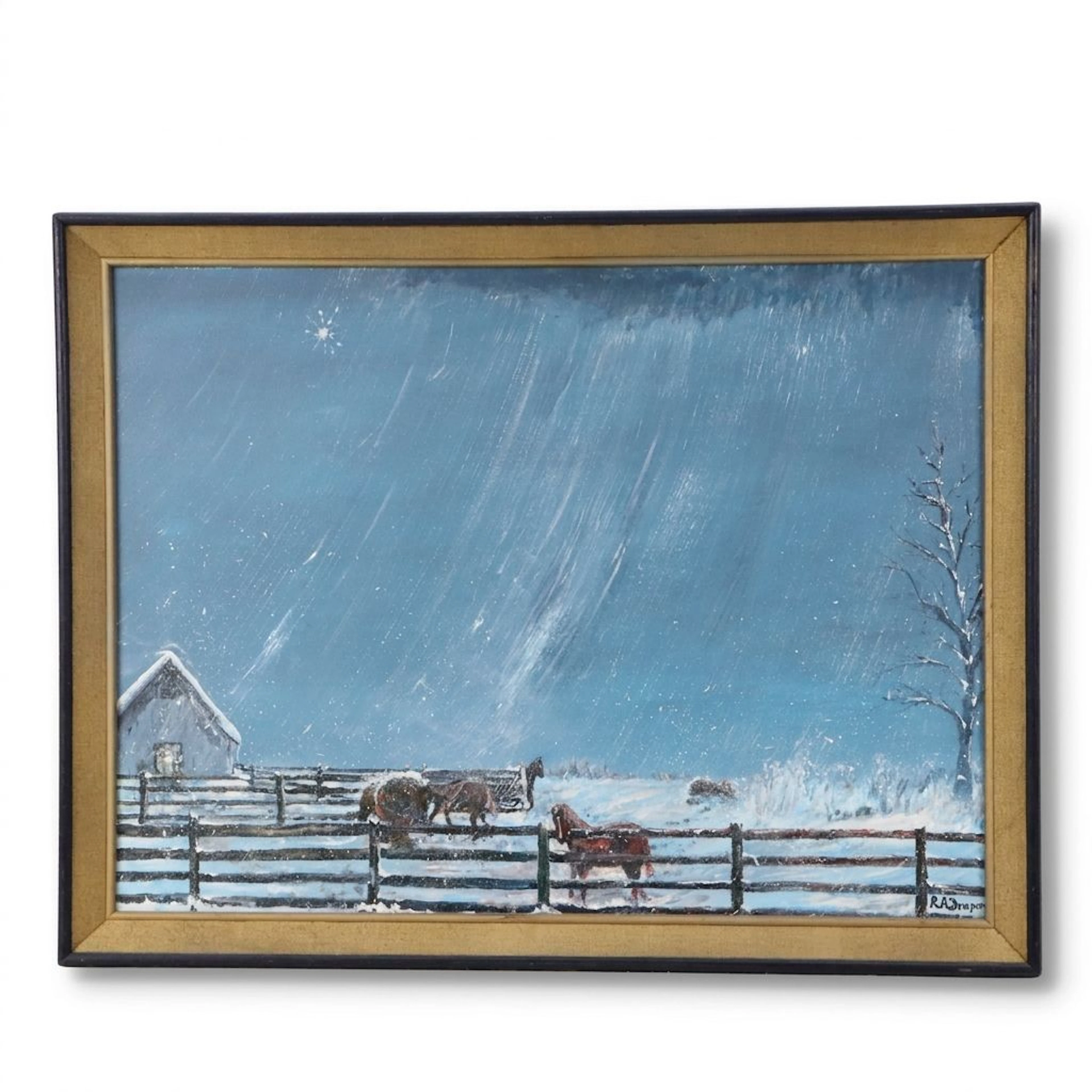 Robert A. Draper Equestrian Acrylic Painting "Country Winter Night"